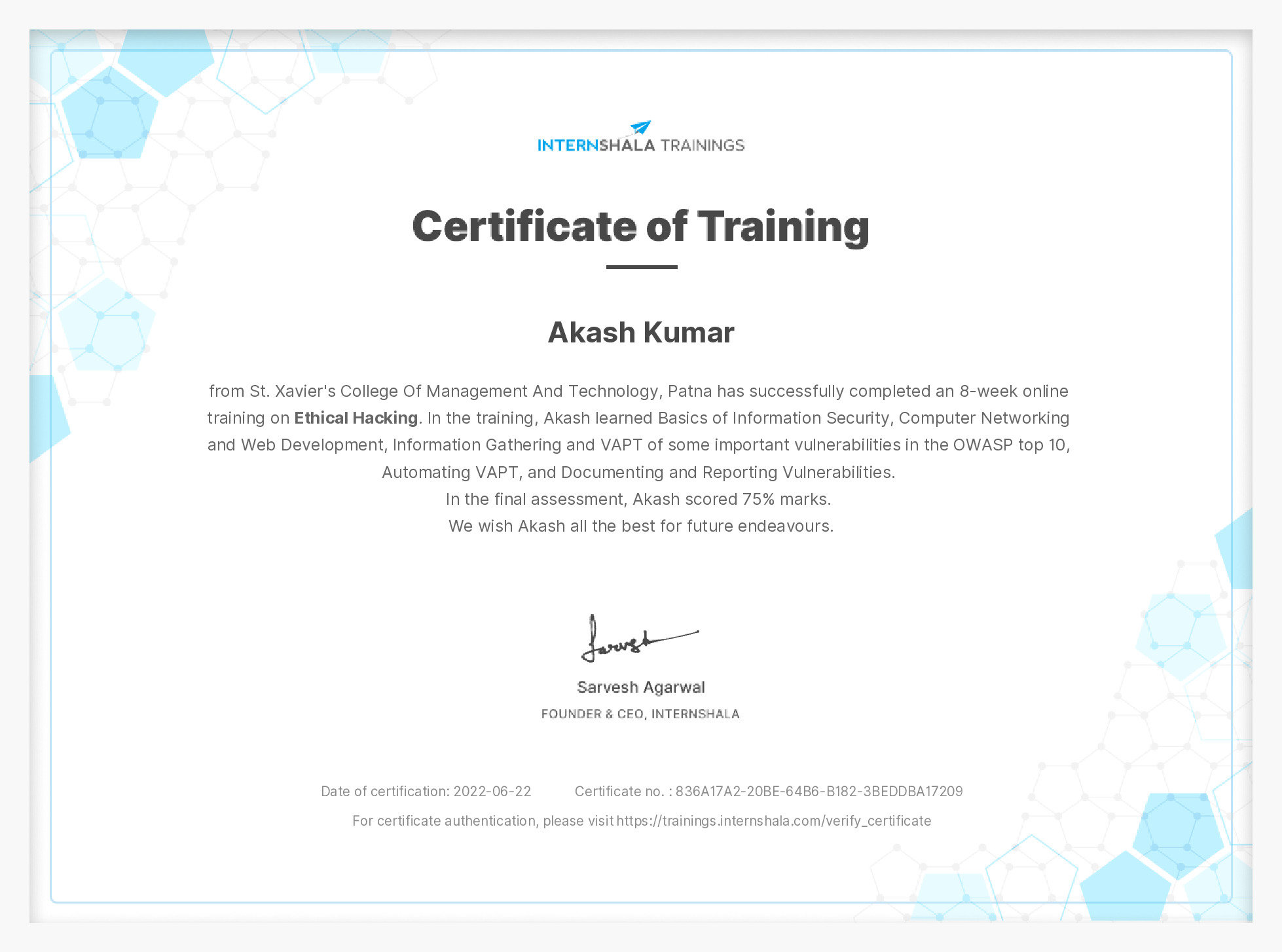 Certificate of completion