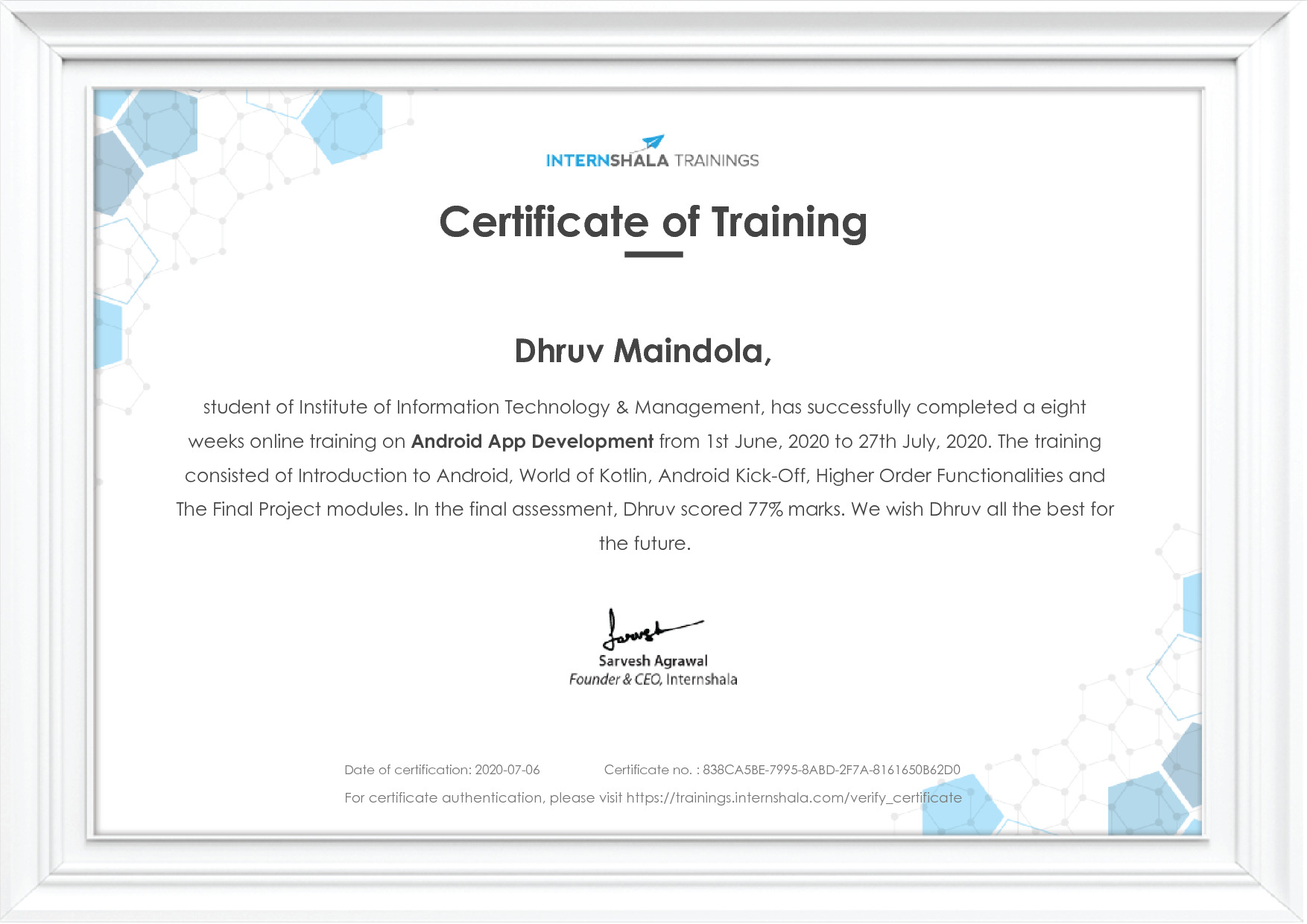 Certificate of completion
