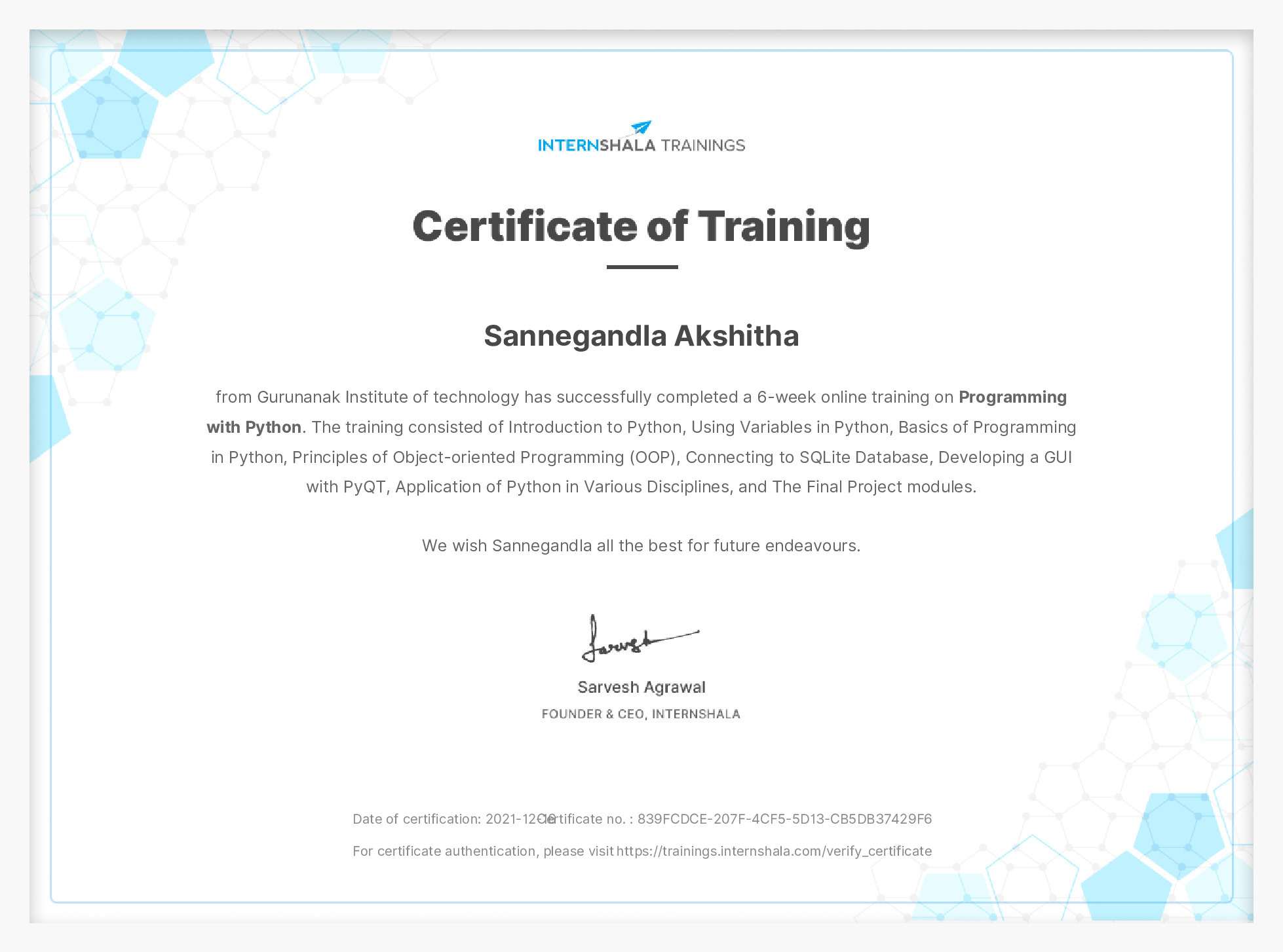 Certificate of completion