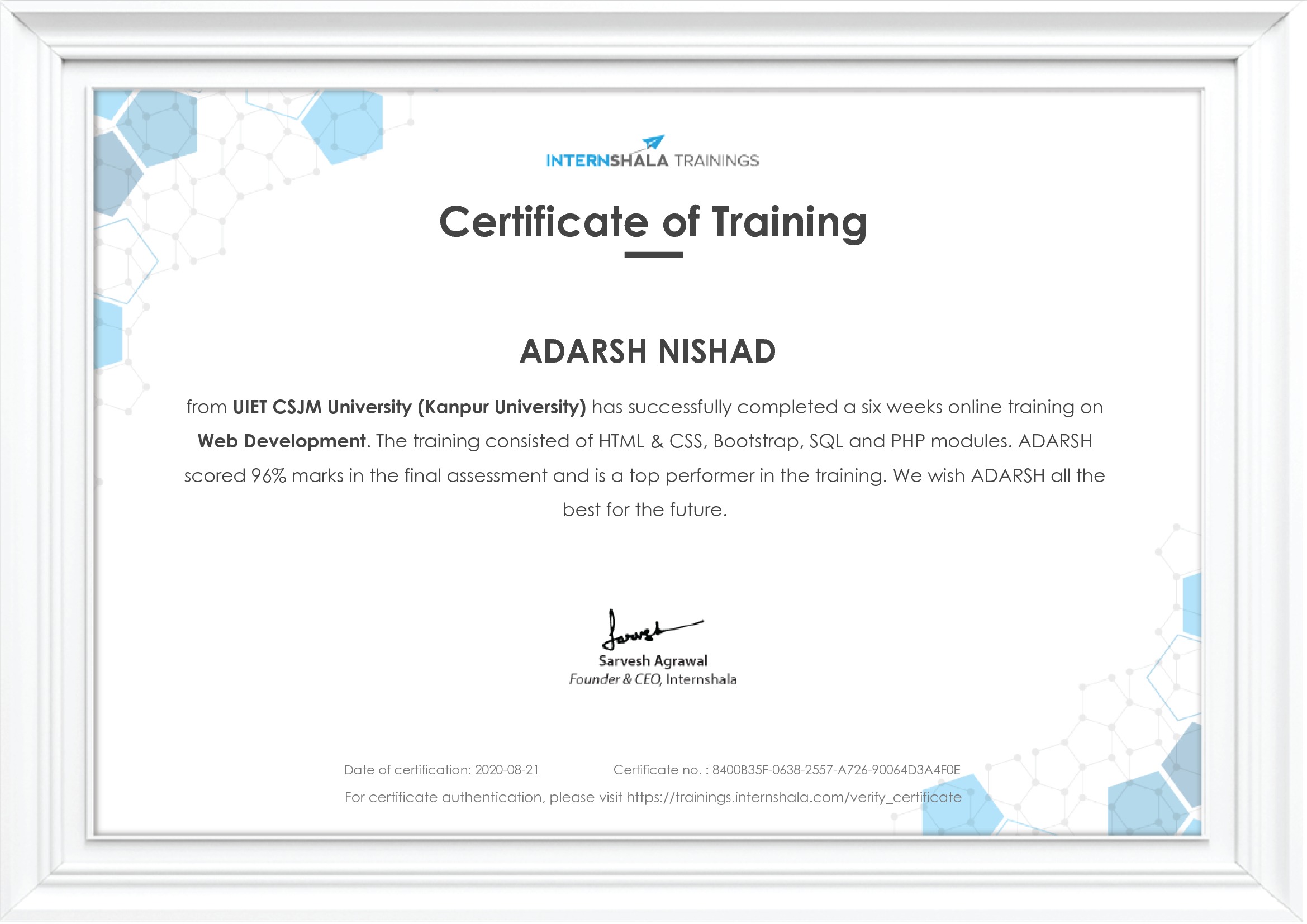 Certificate of completion