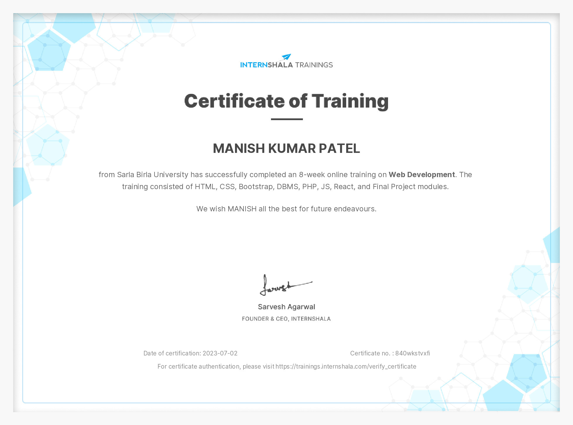 Certificate of completion