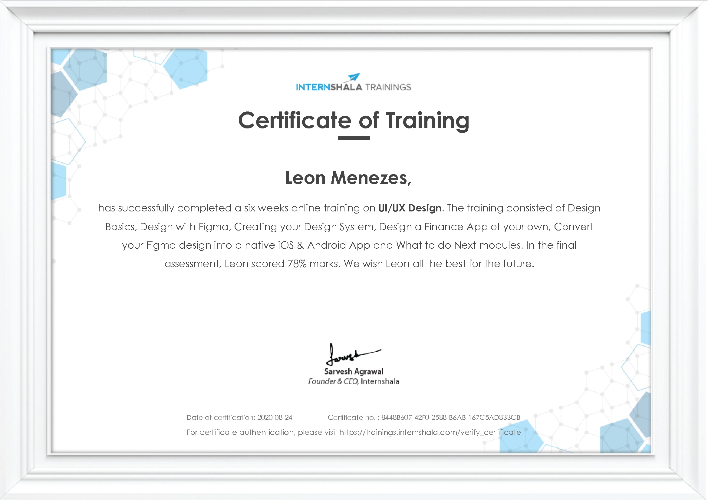 Certificate of completion