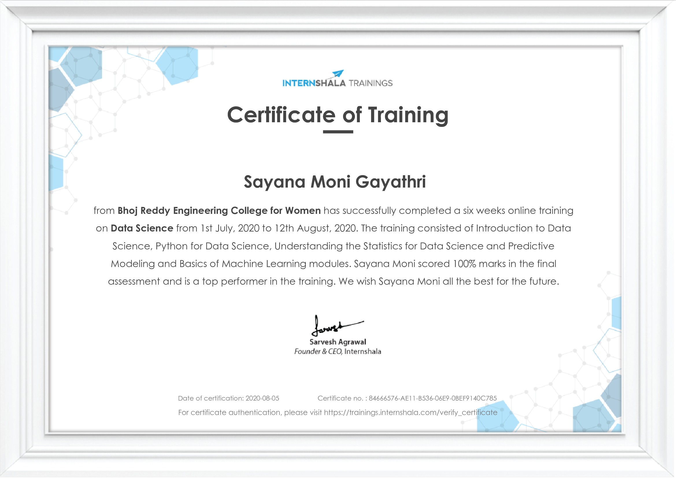 Certificate of completion