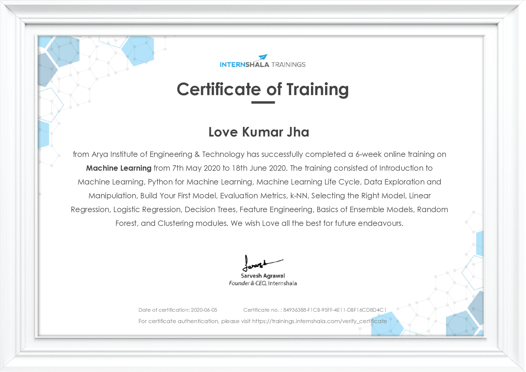 Certificate of completion
