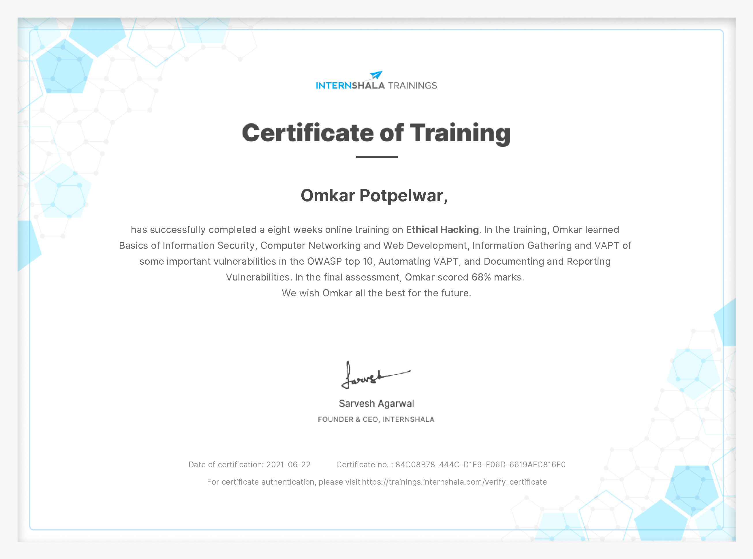 Certificate of completion