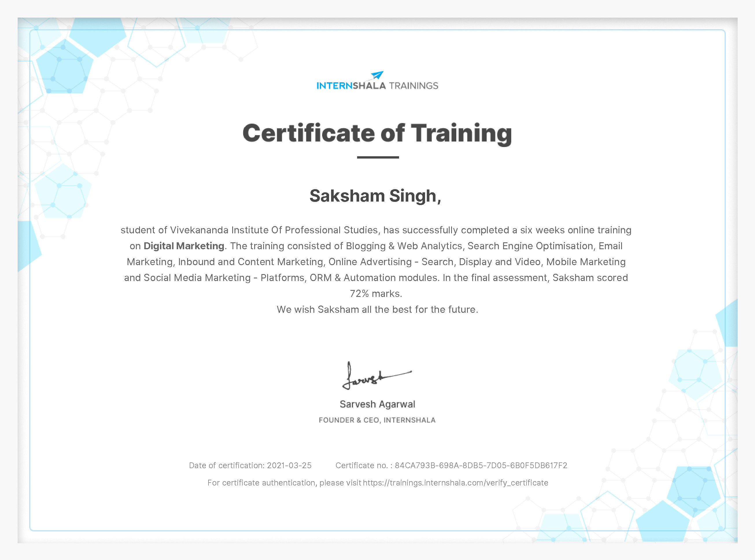 Certificate of completion