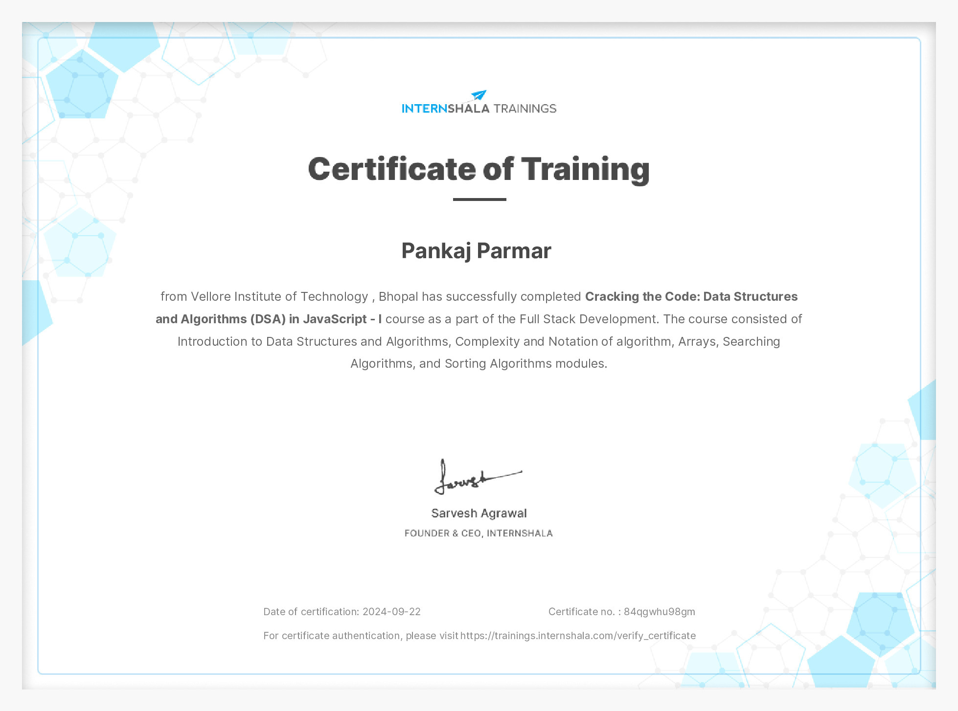 Certificate of completion