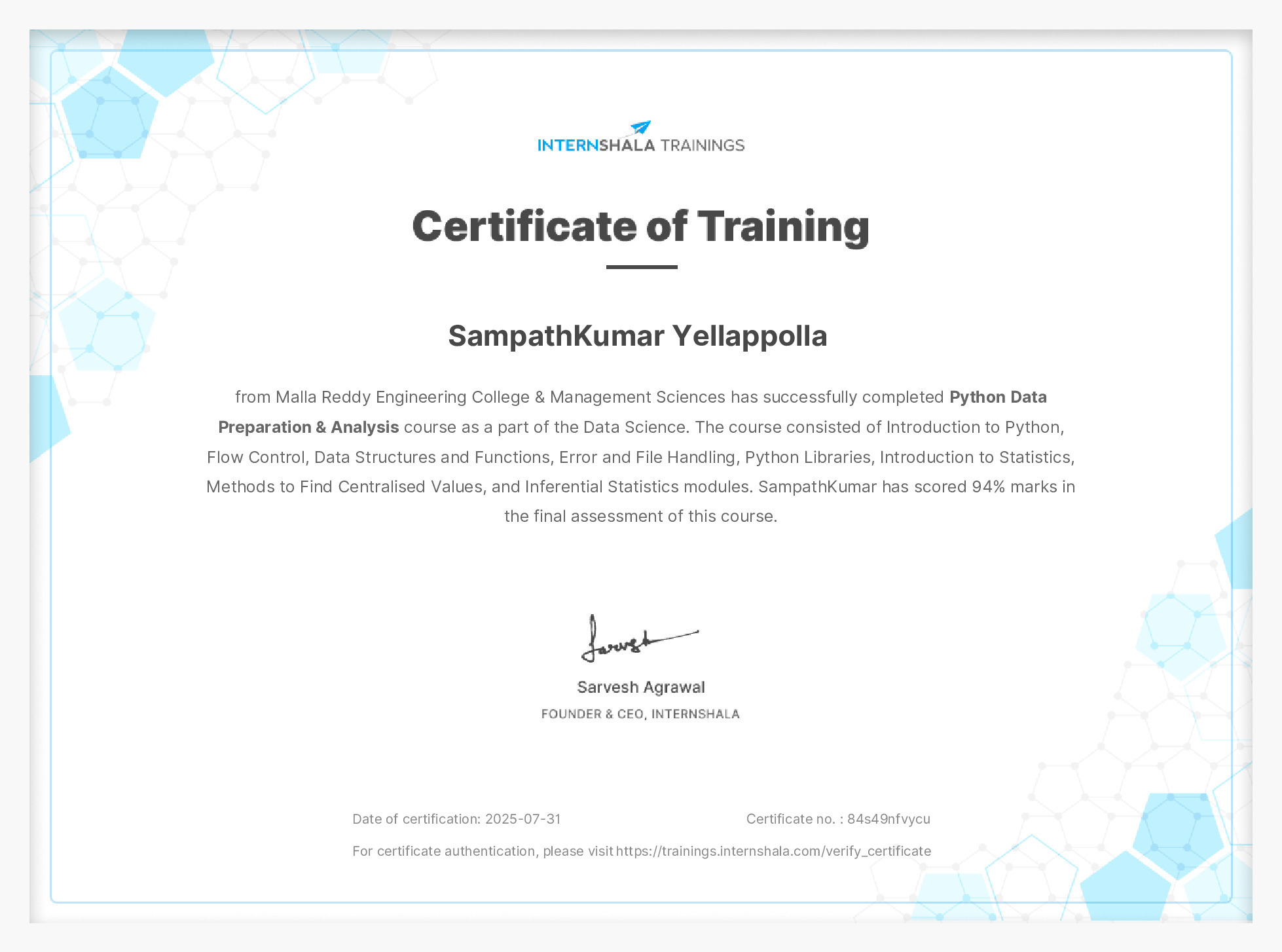 Certificate of completion
