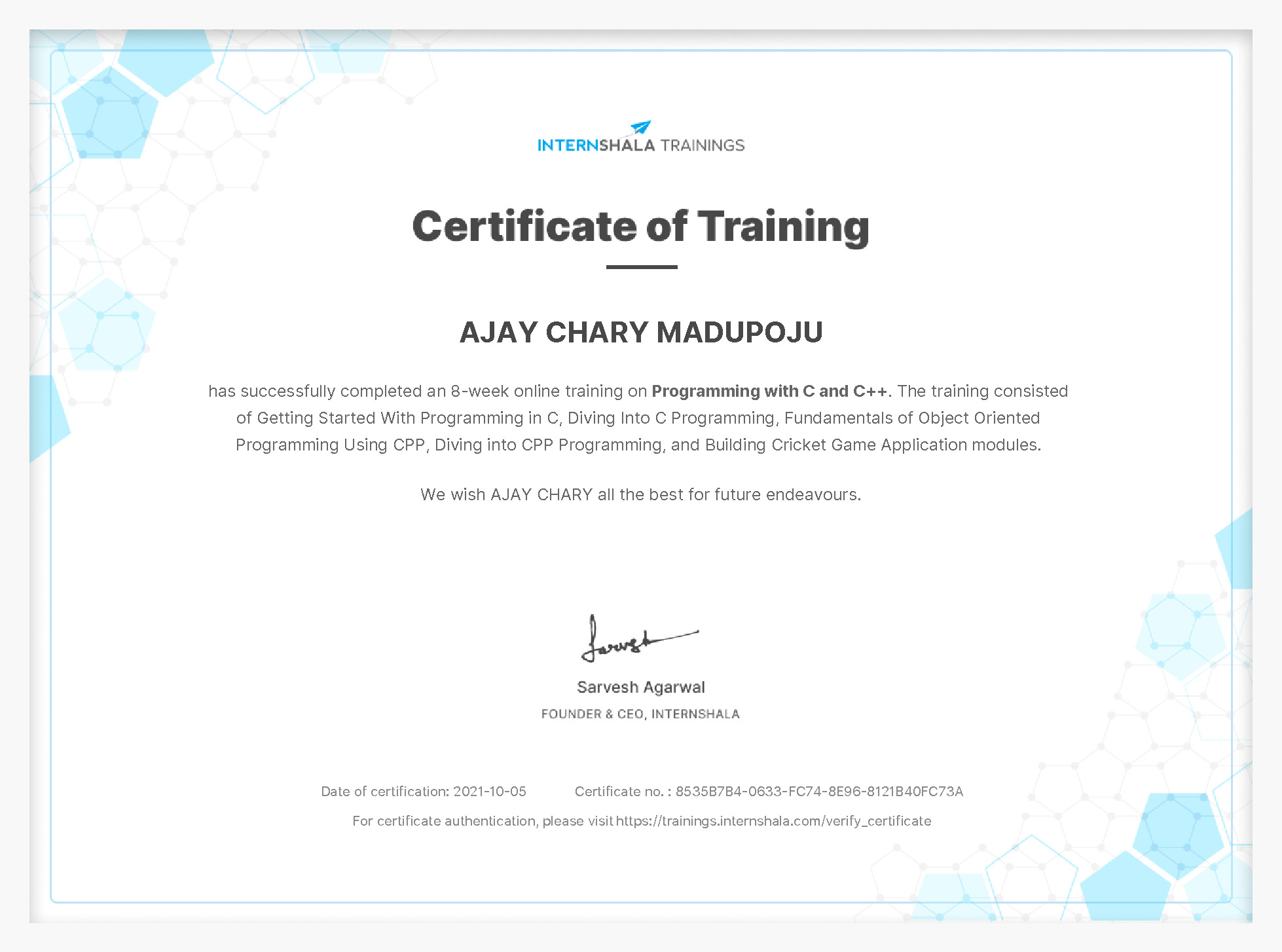 Certificate of completion