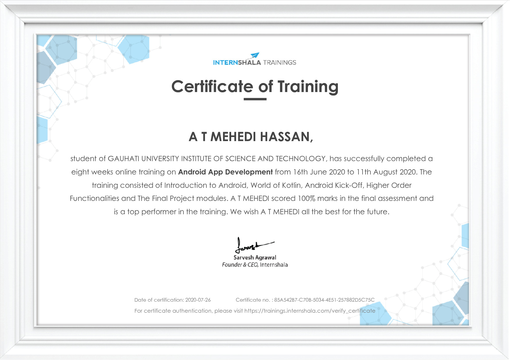 Certificate of completion
