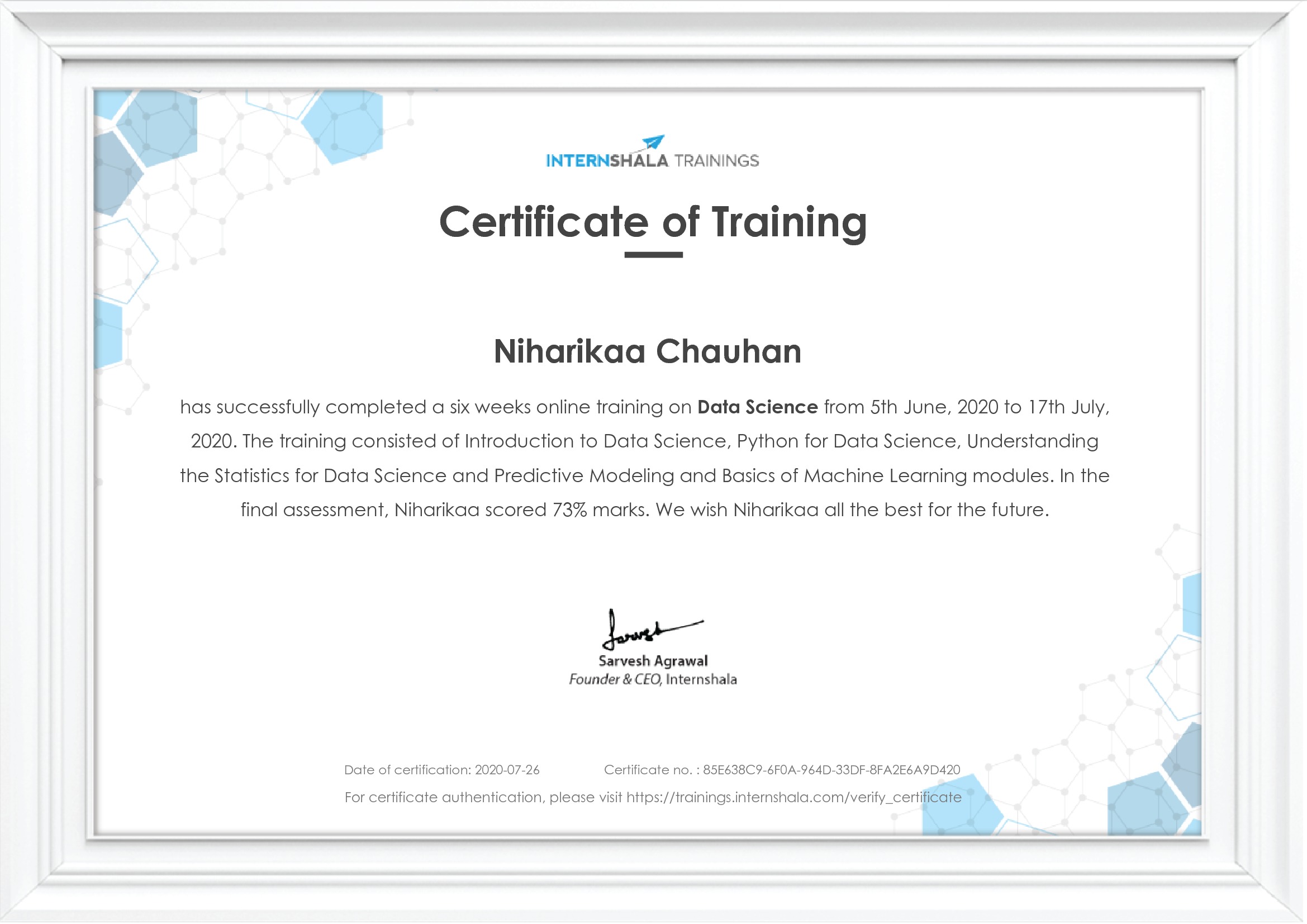 Certificate of completion