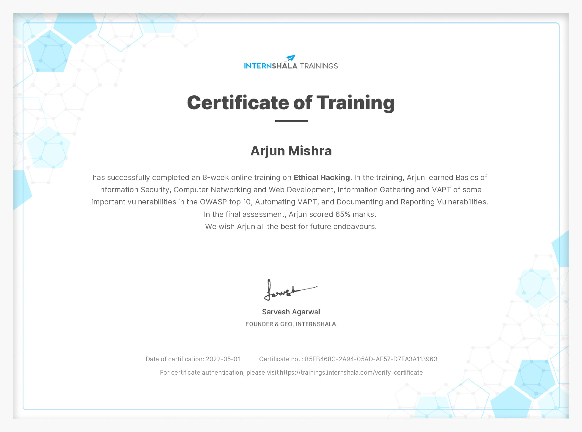 Certificate of completion