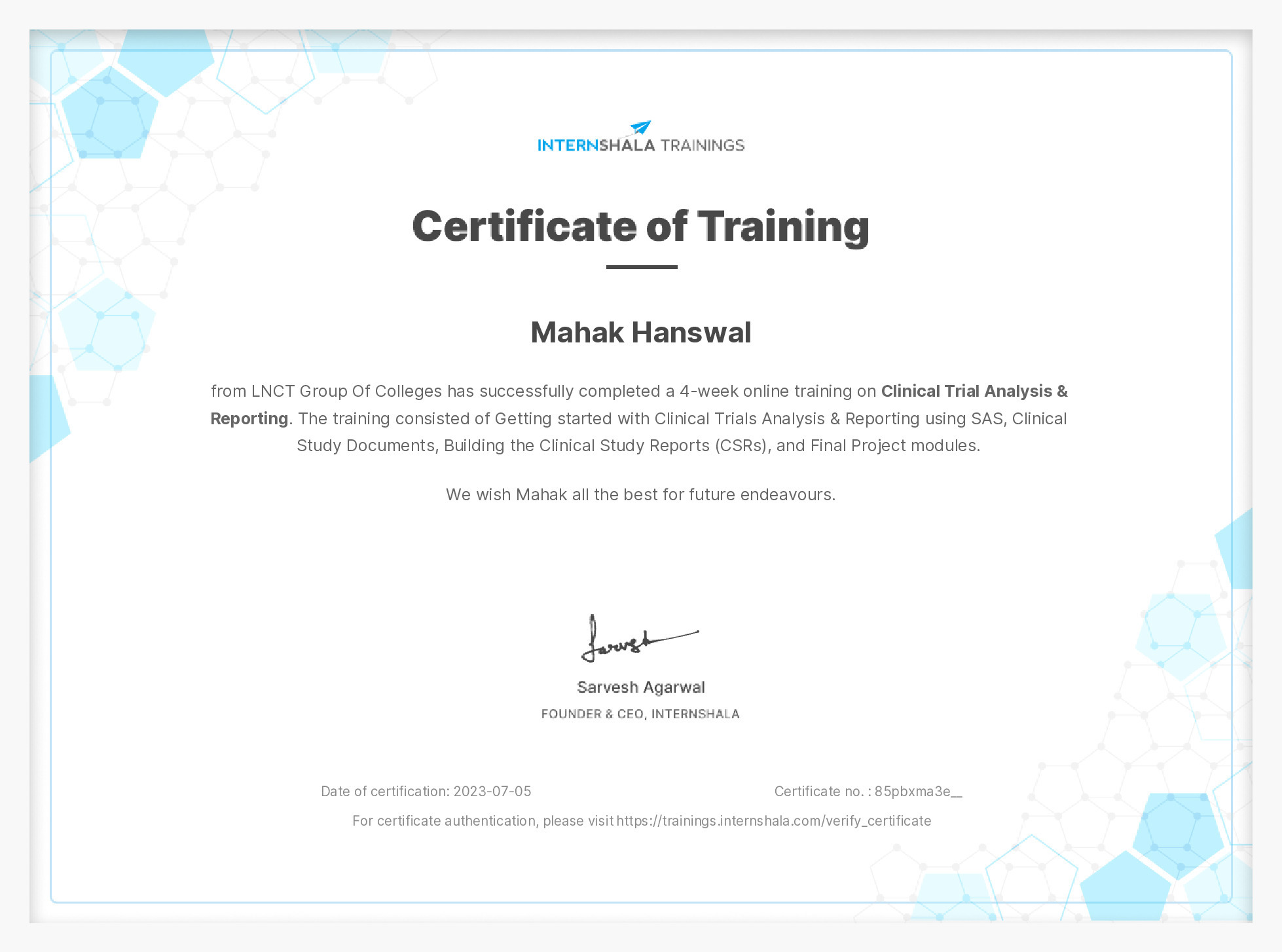 Certificate of completion