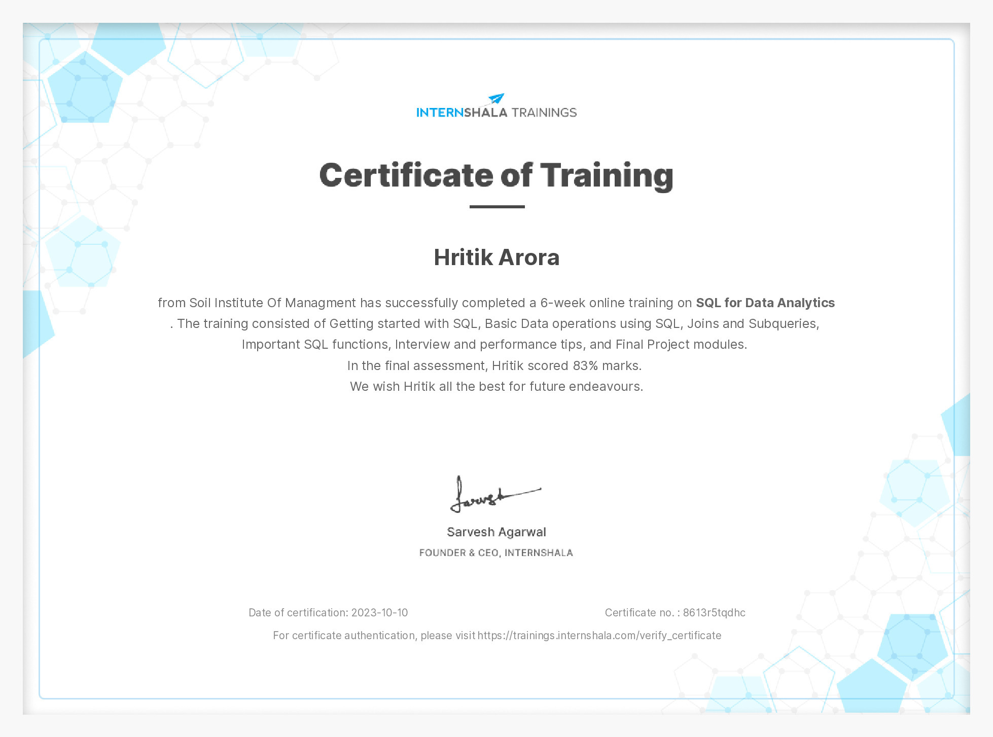 Certificate of completion