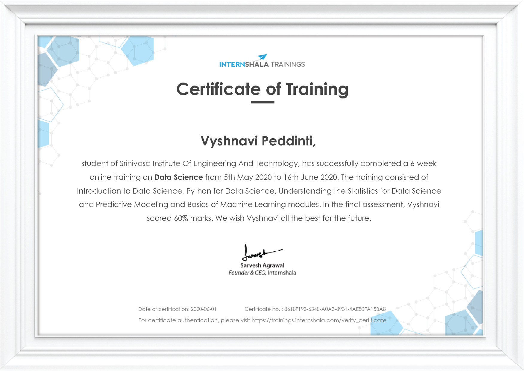 Certificate of completion