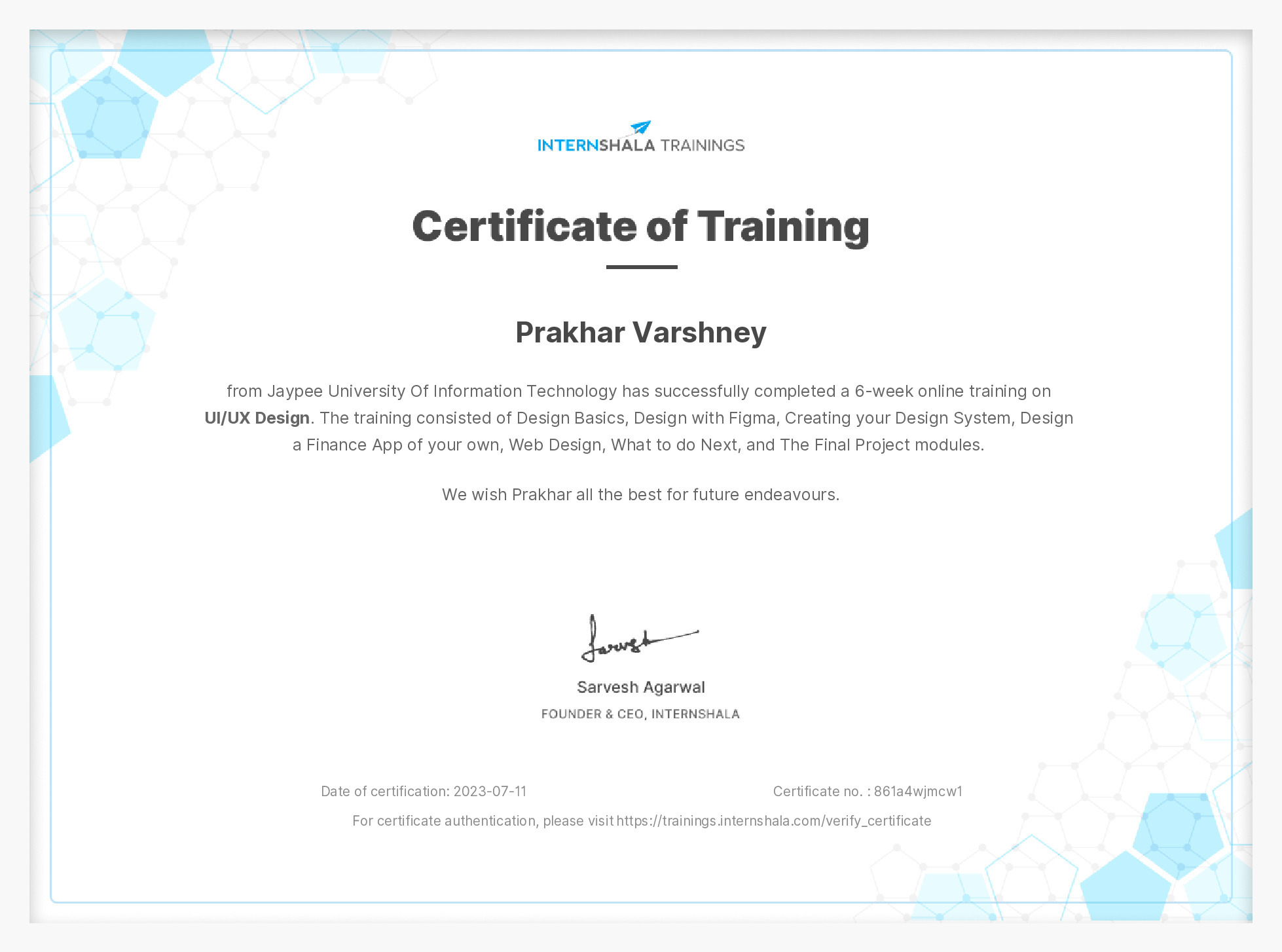 Certificate of completion