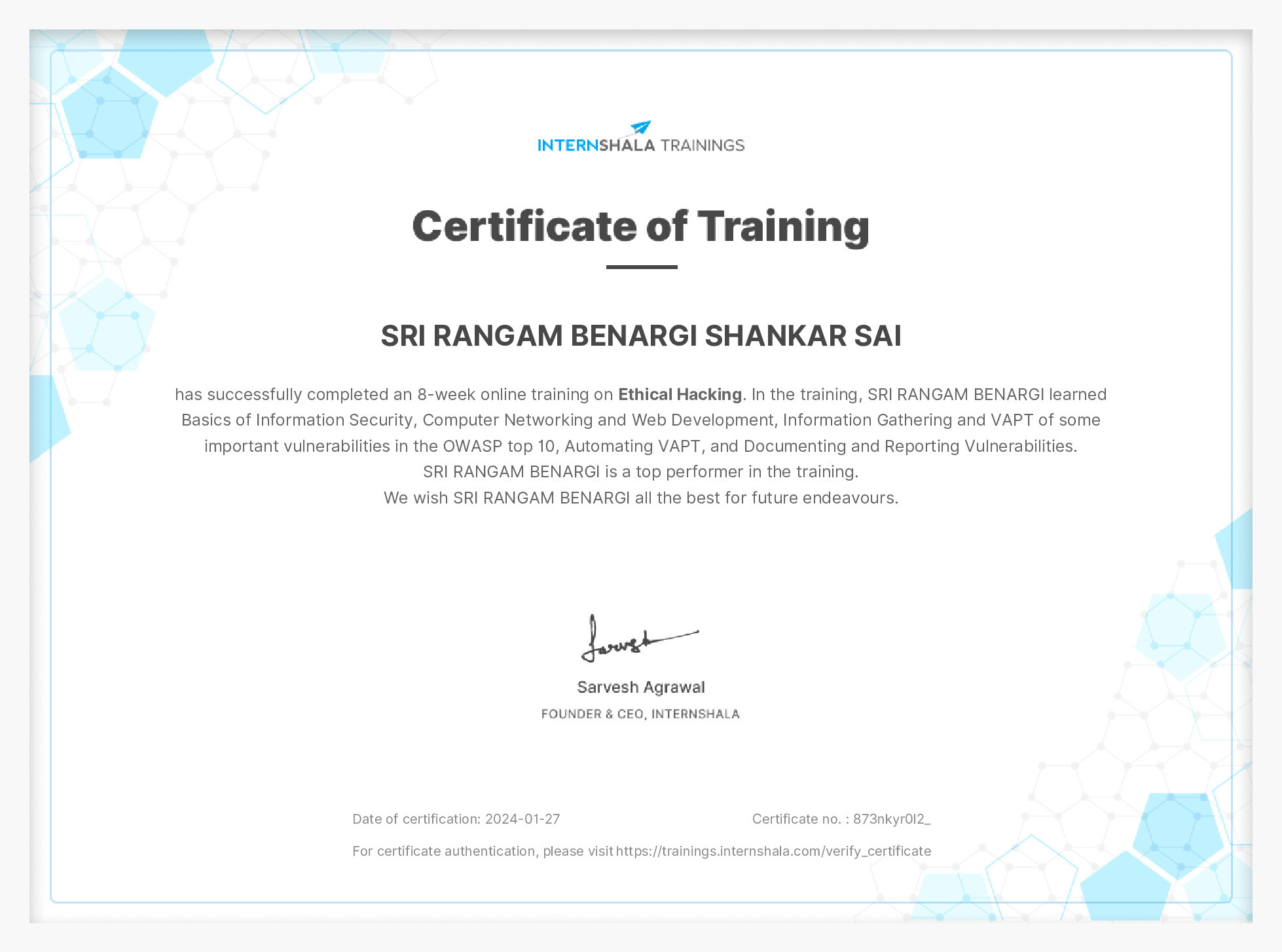 Certificate of completion