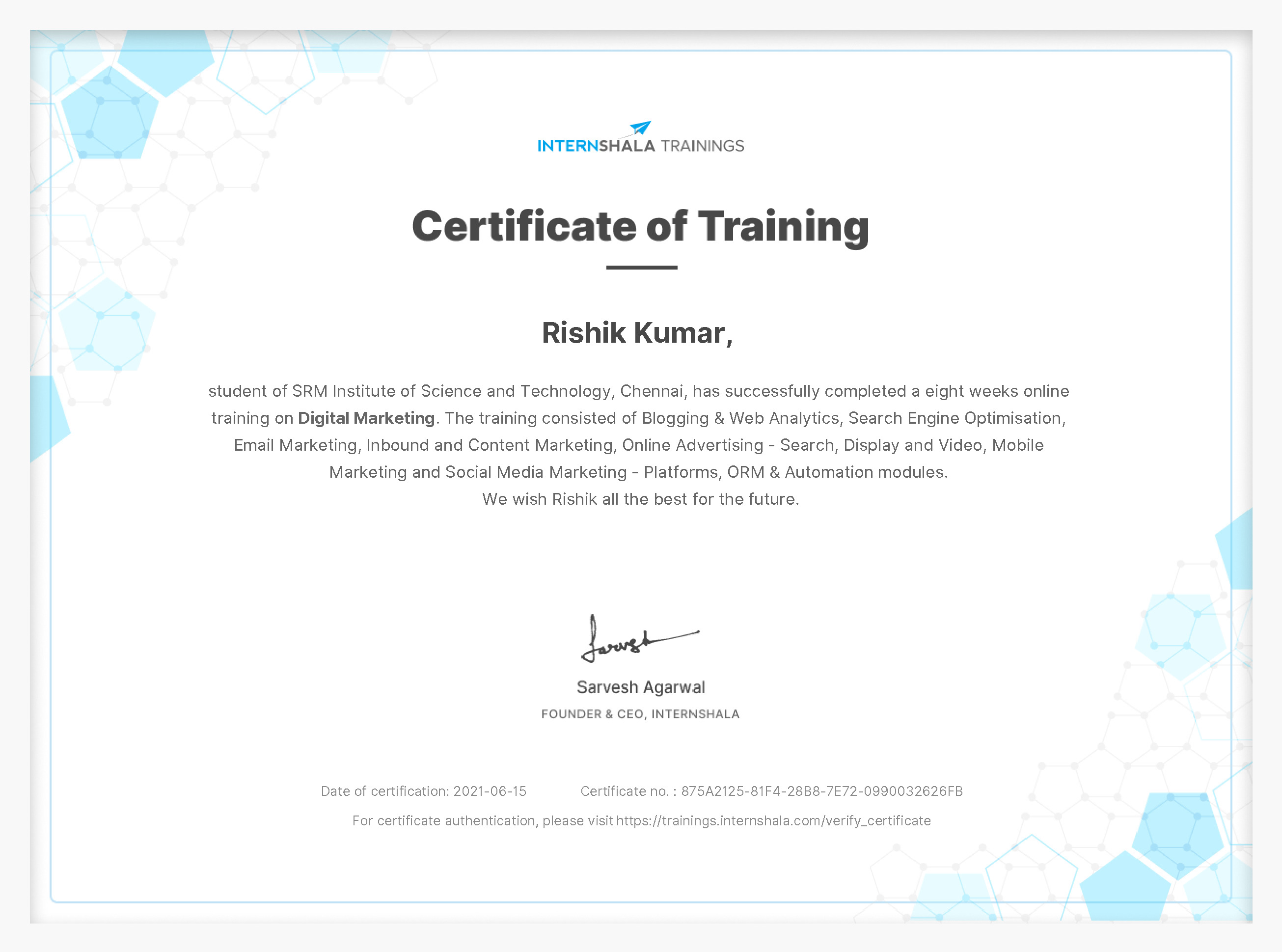 Certificate of completion
