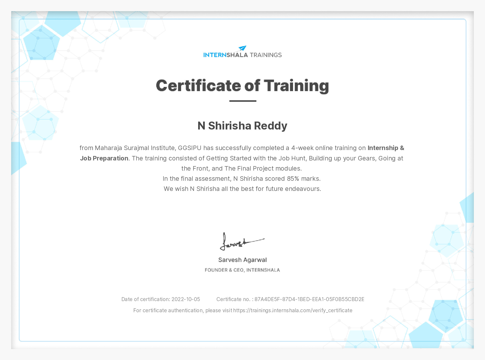 Certificate of completion