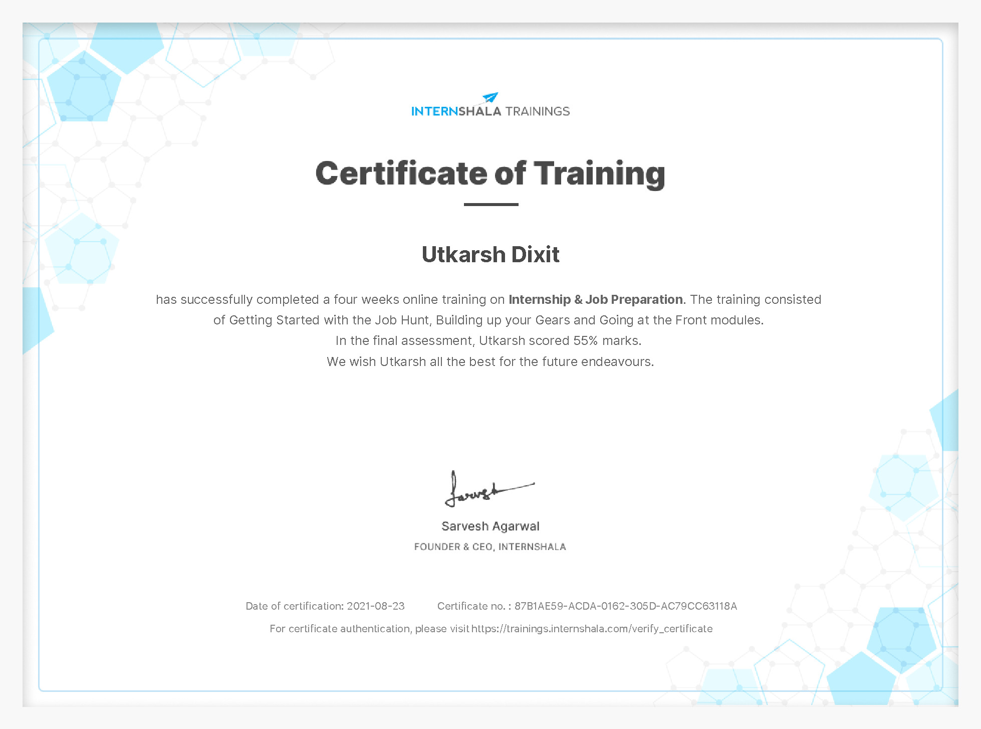 Certificate of completion