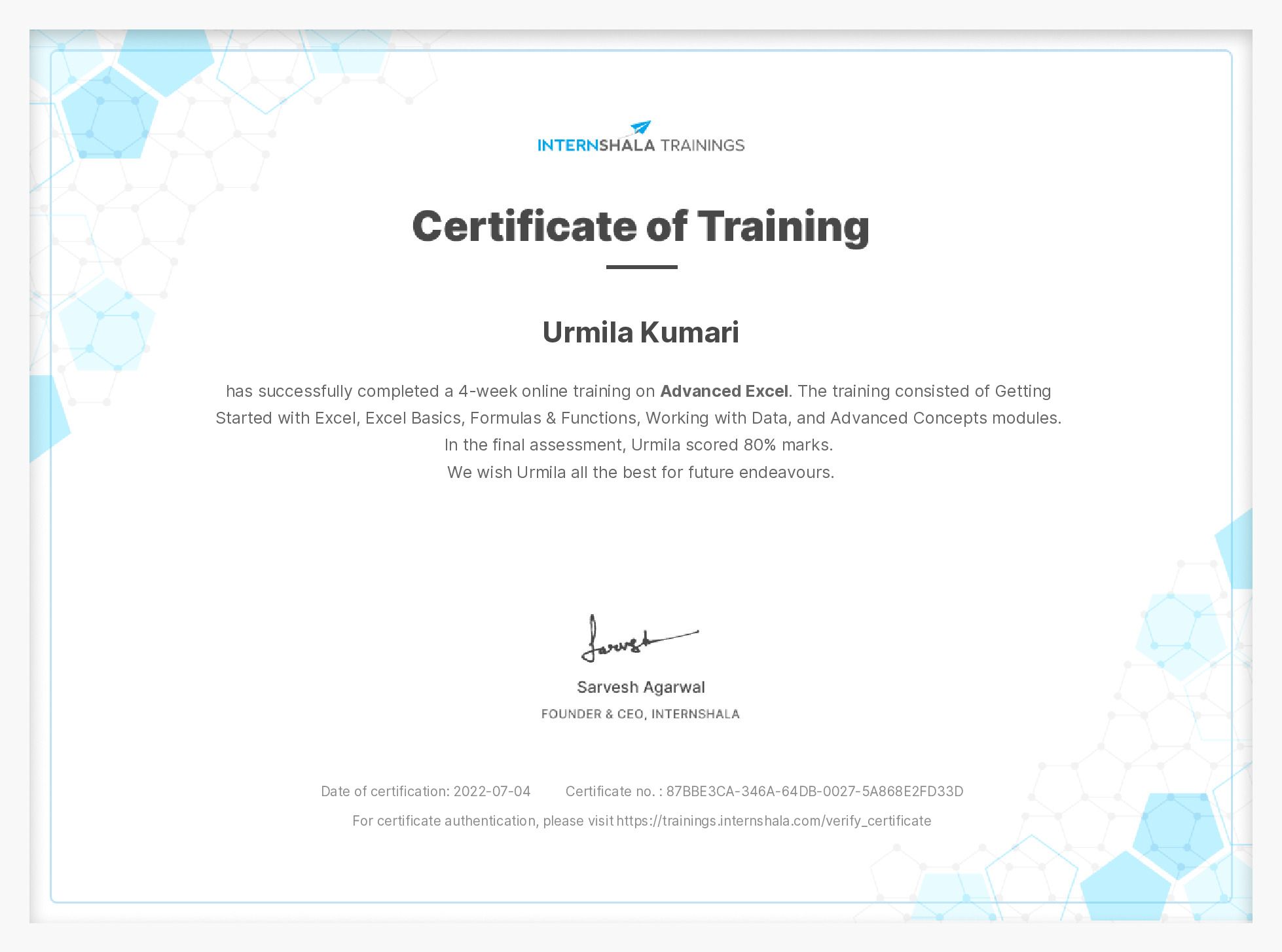 Certificate of completion