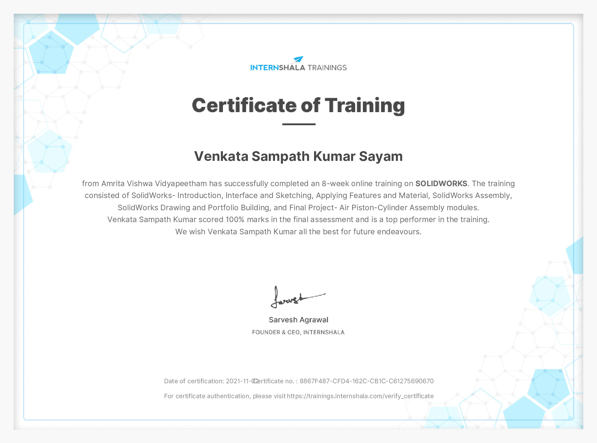 Certificate of completion