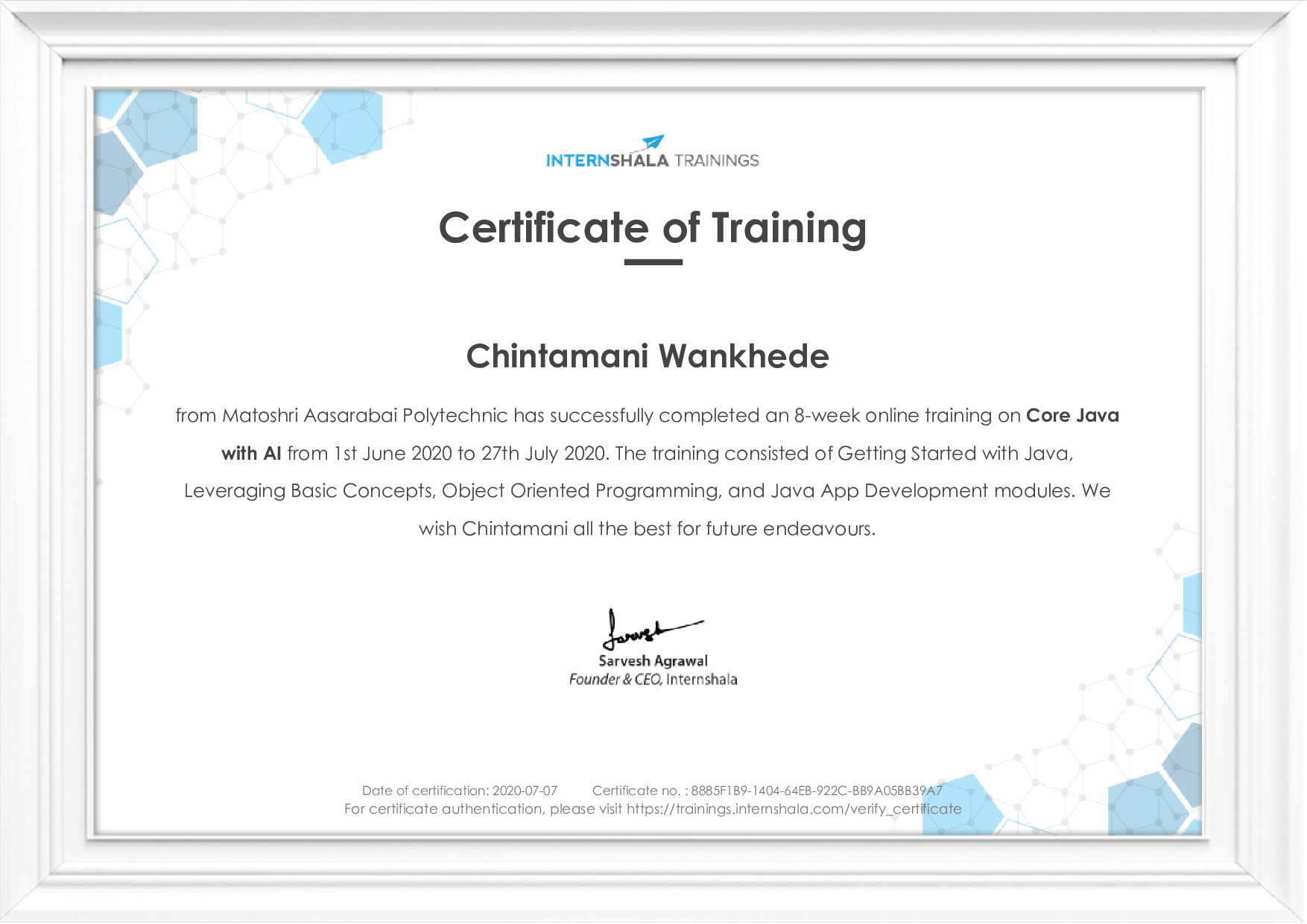 Certificate of completion