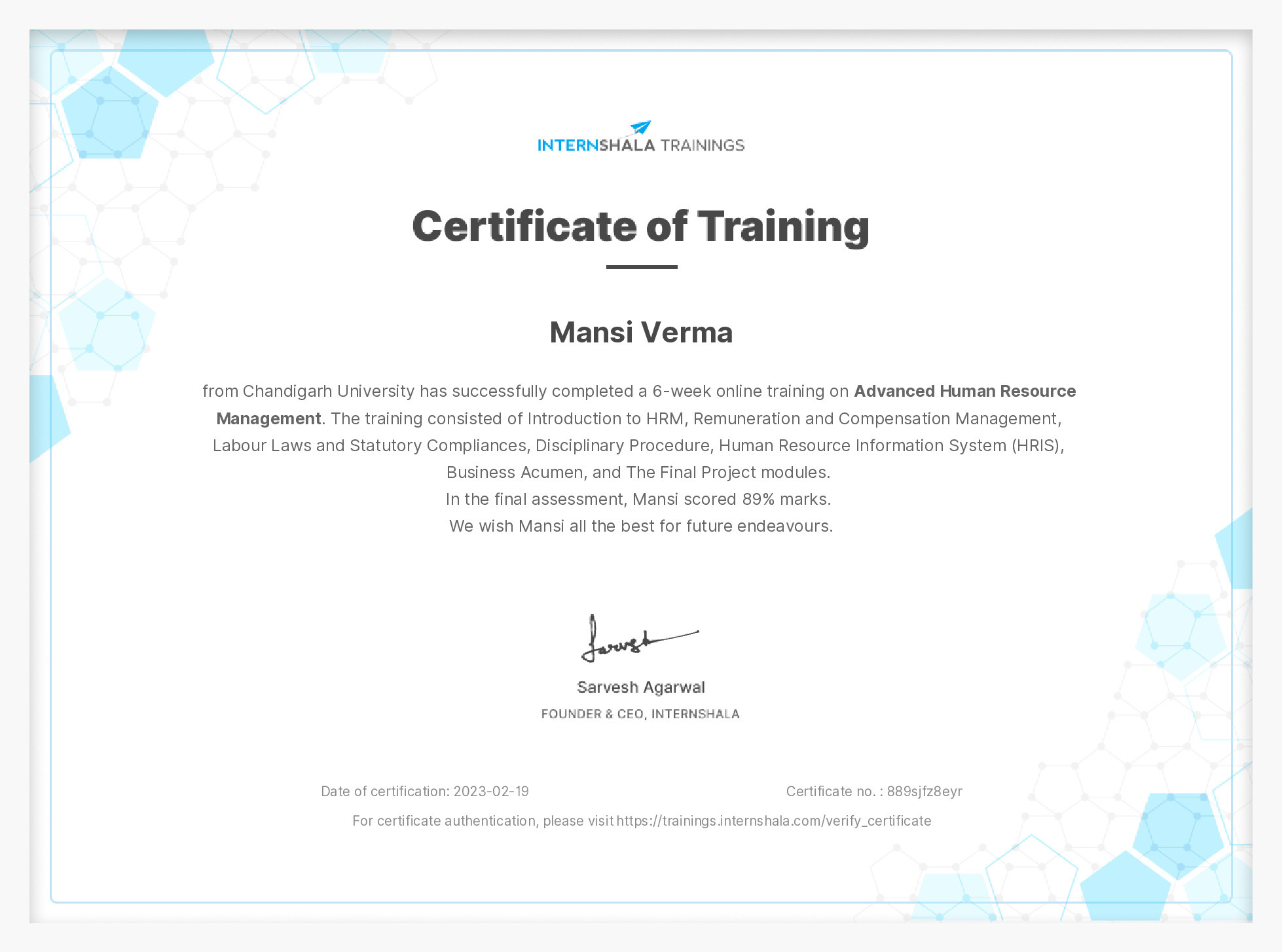 Certificate of completion