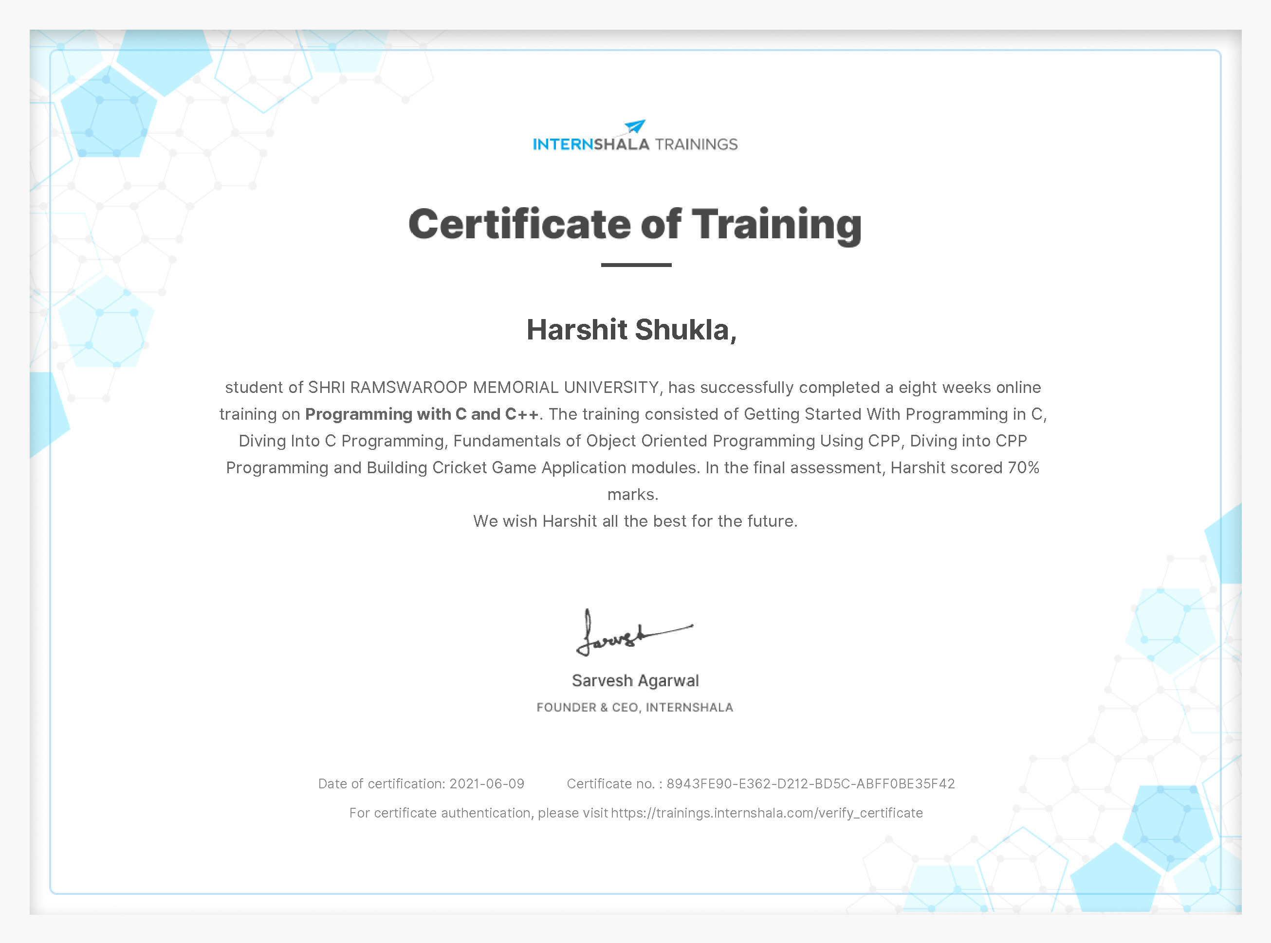 Certificate of completion