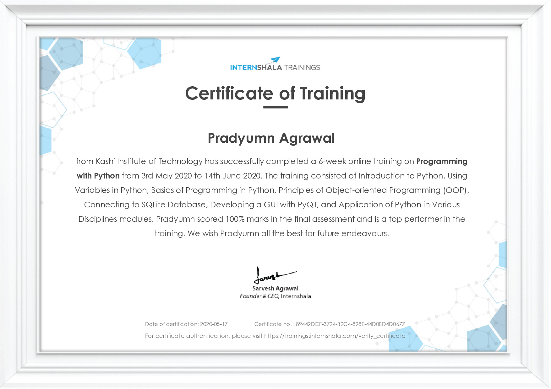 Certificate of completion