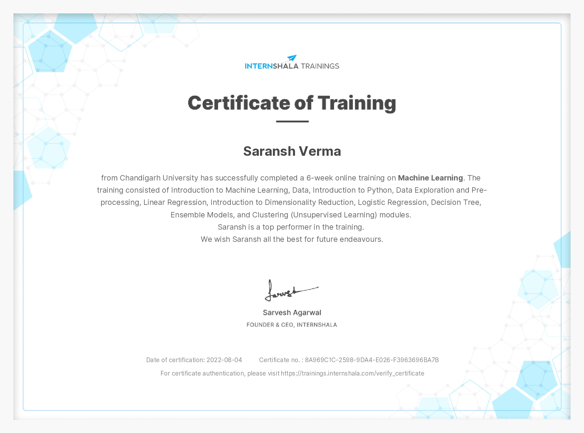 Certificate of completion