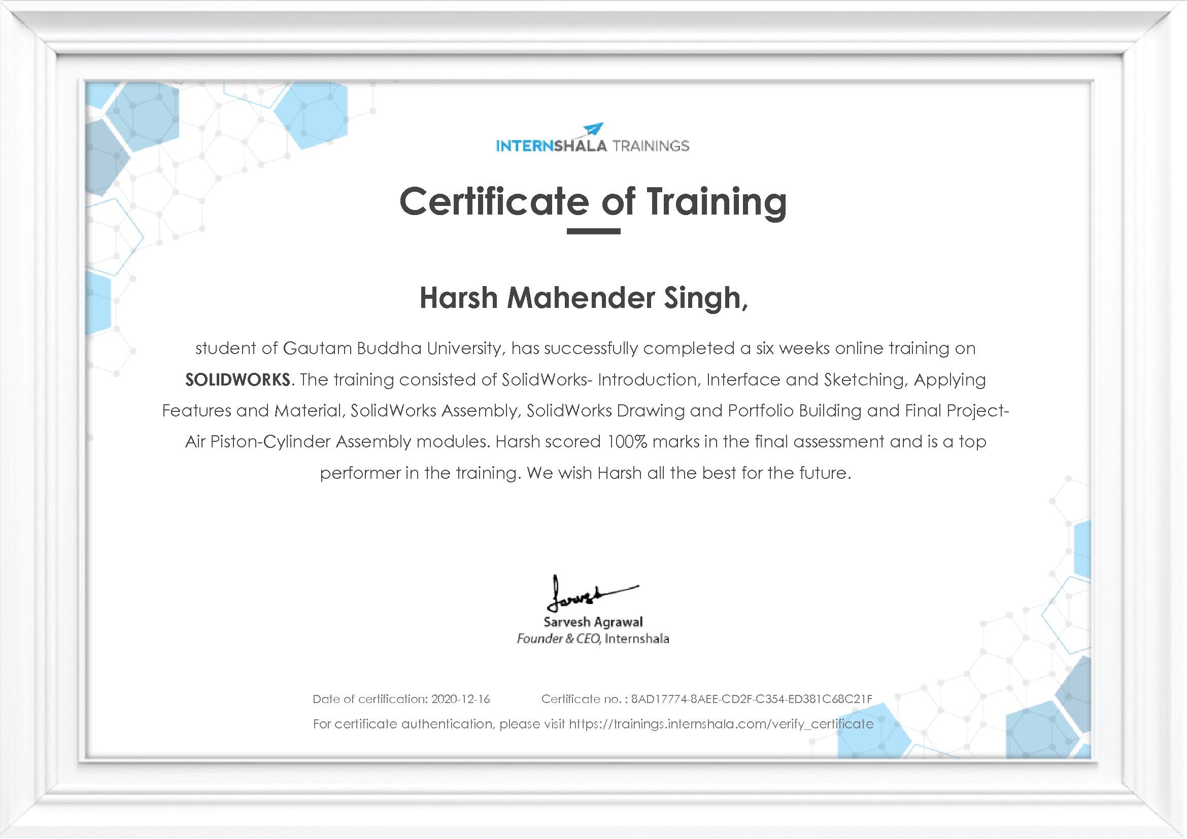 Certificate of completion