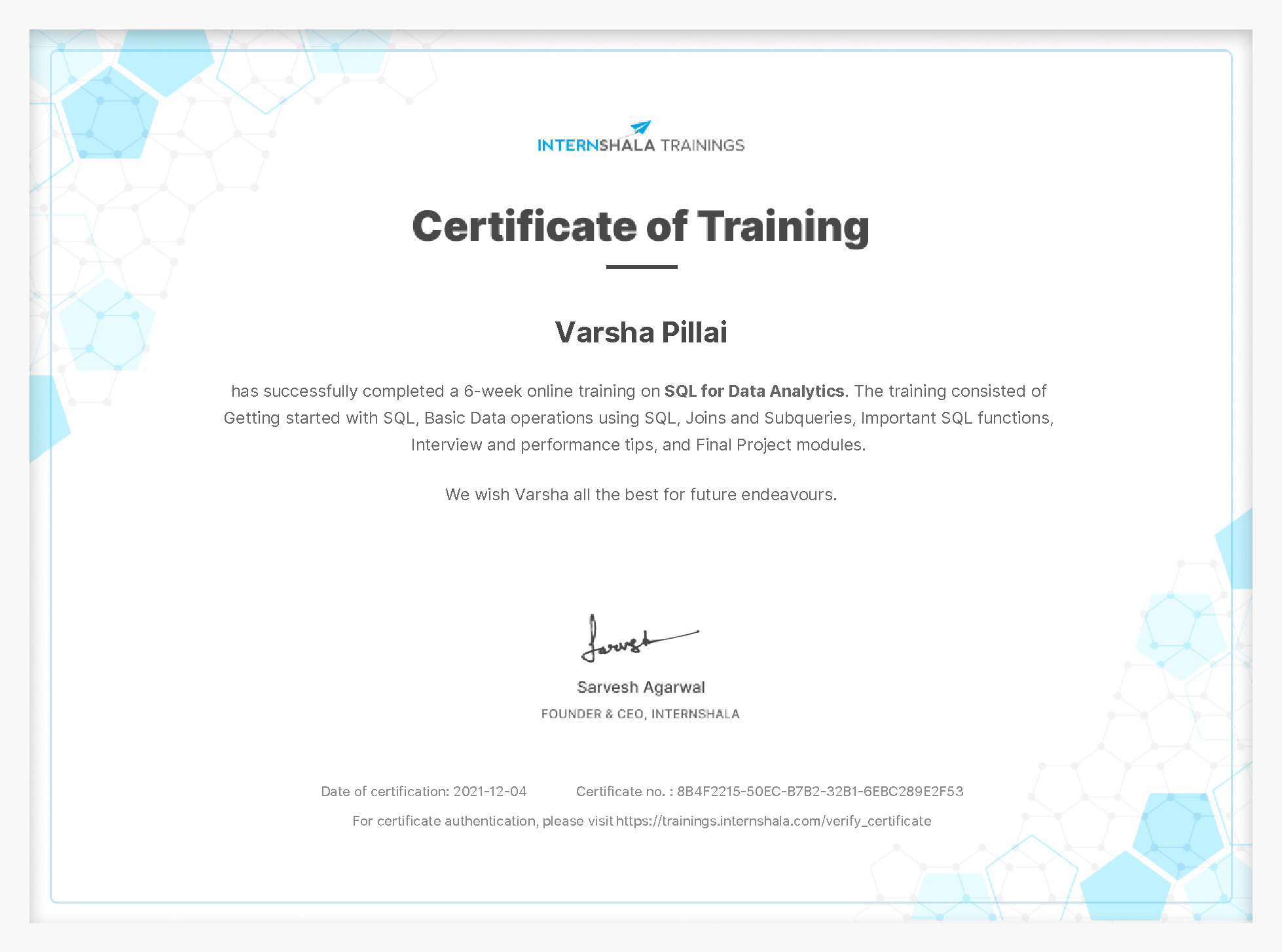 Certificate of completion