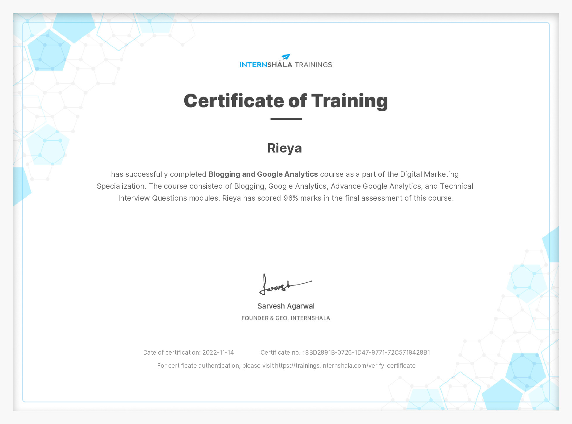 Certificate of completion