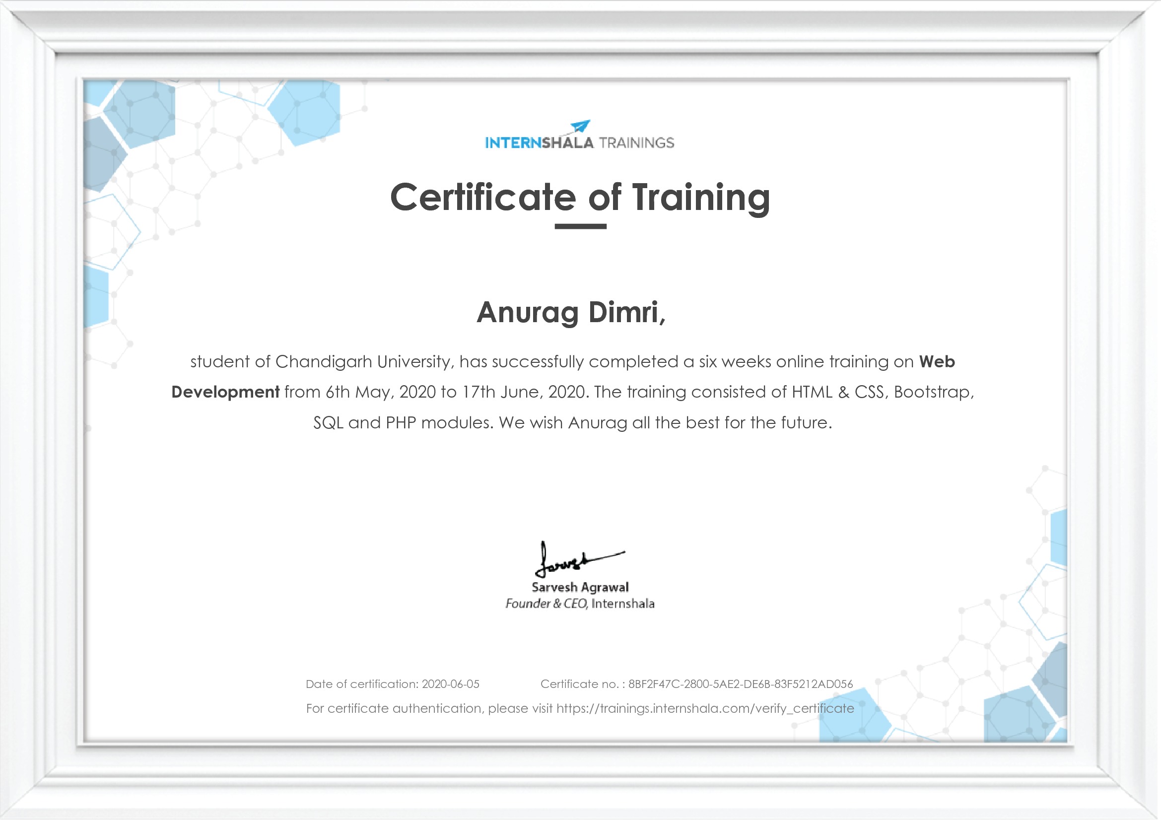 Certificate of completion