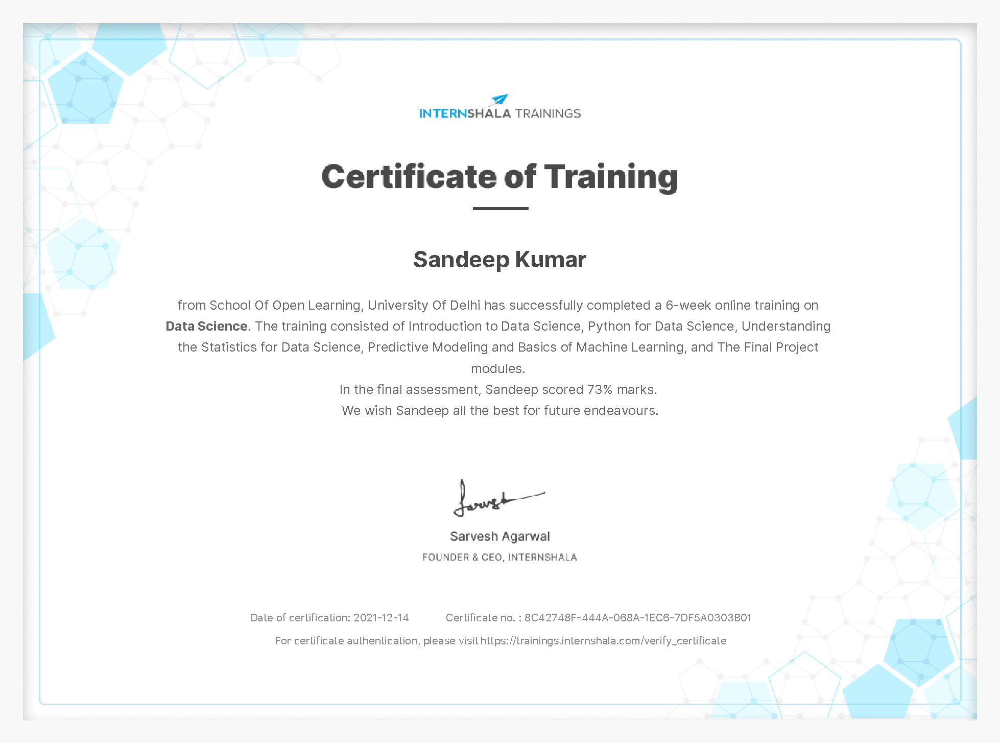 Certificate of completion