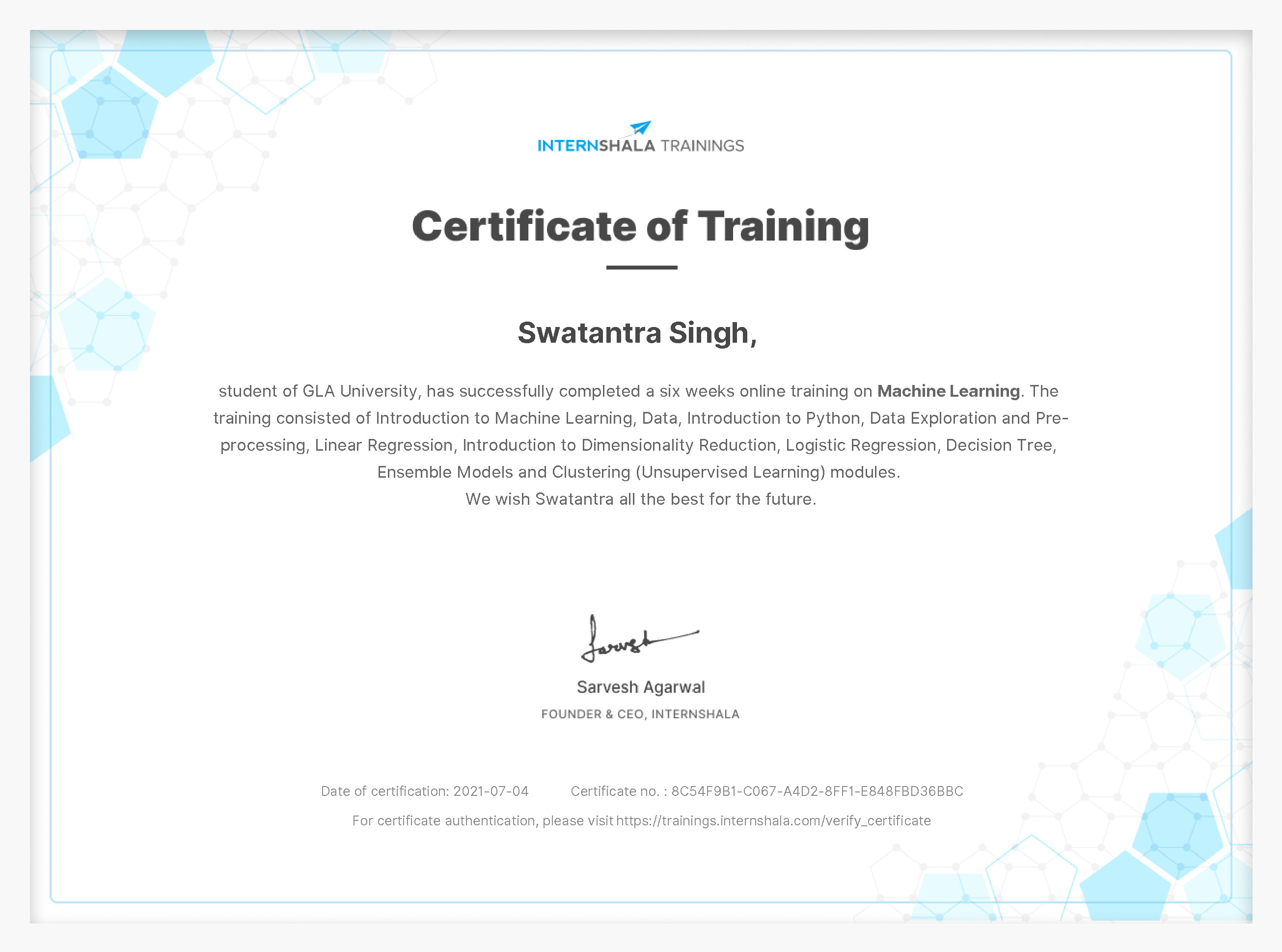Certificate of completion