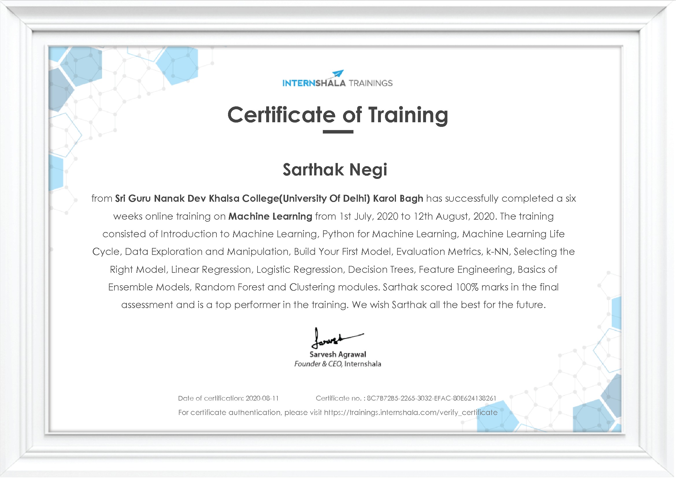 Certificate of completion