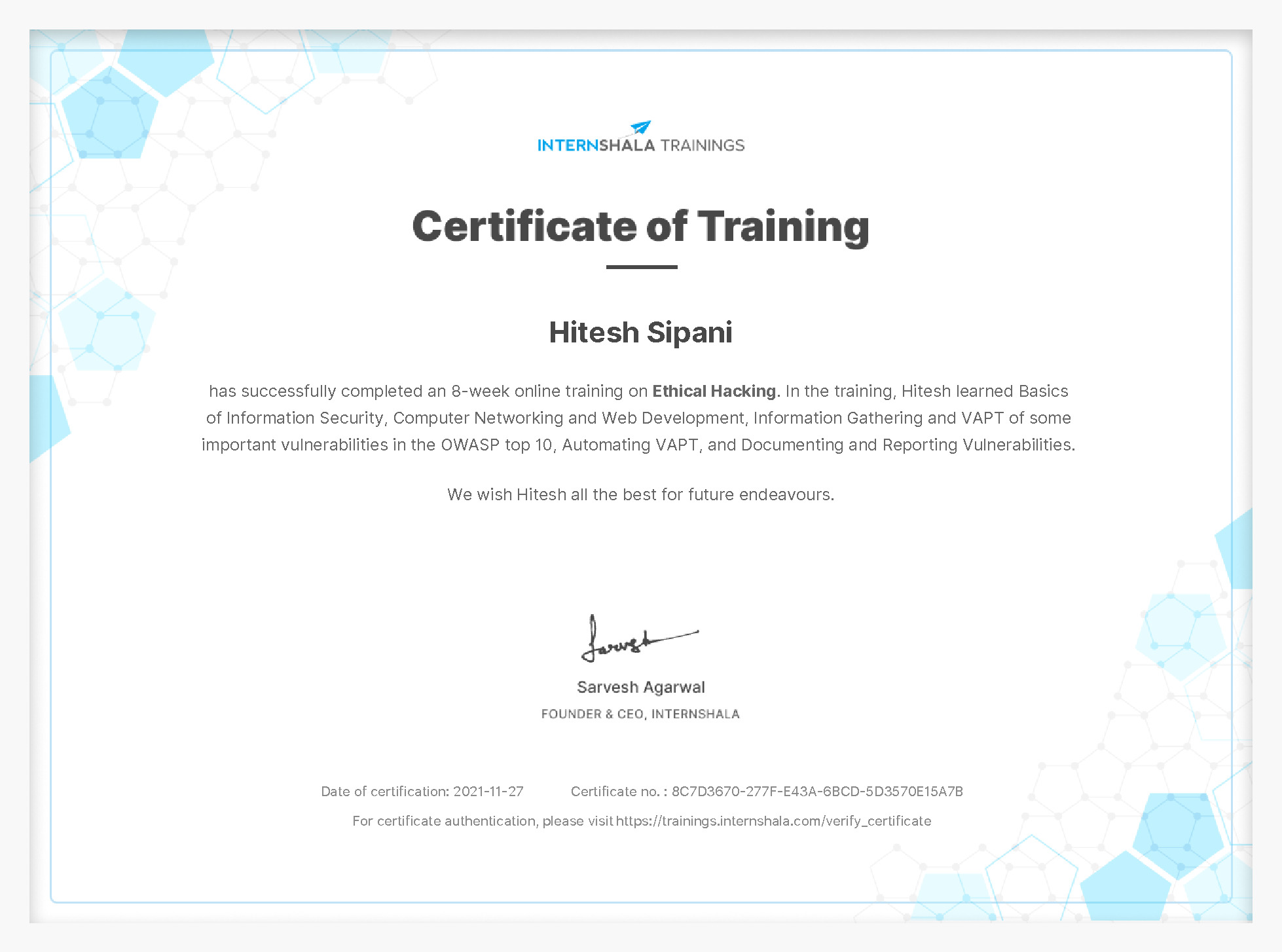 Certificate of completion