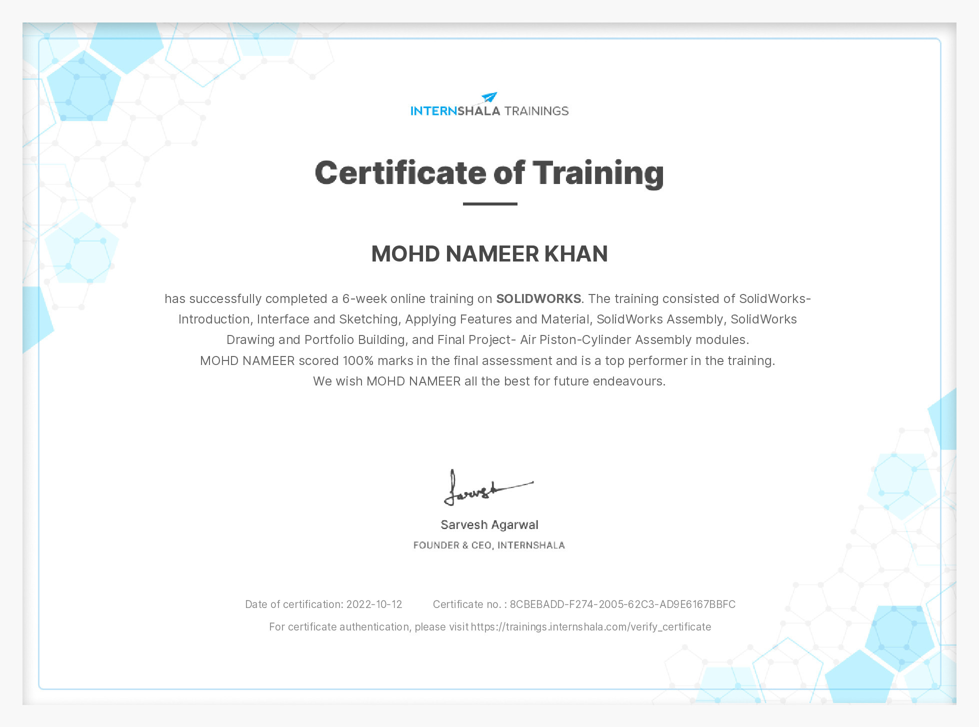 Certificate of completion