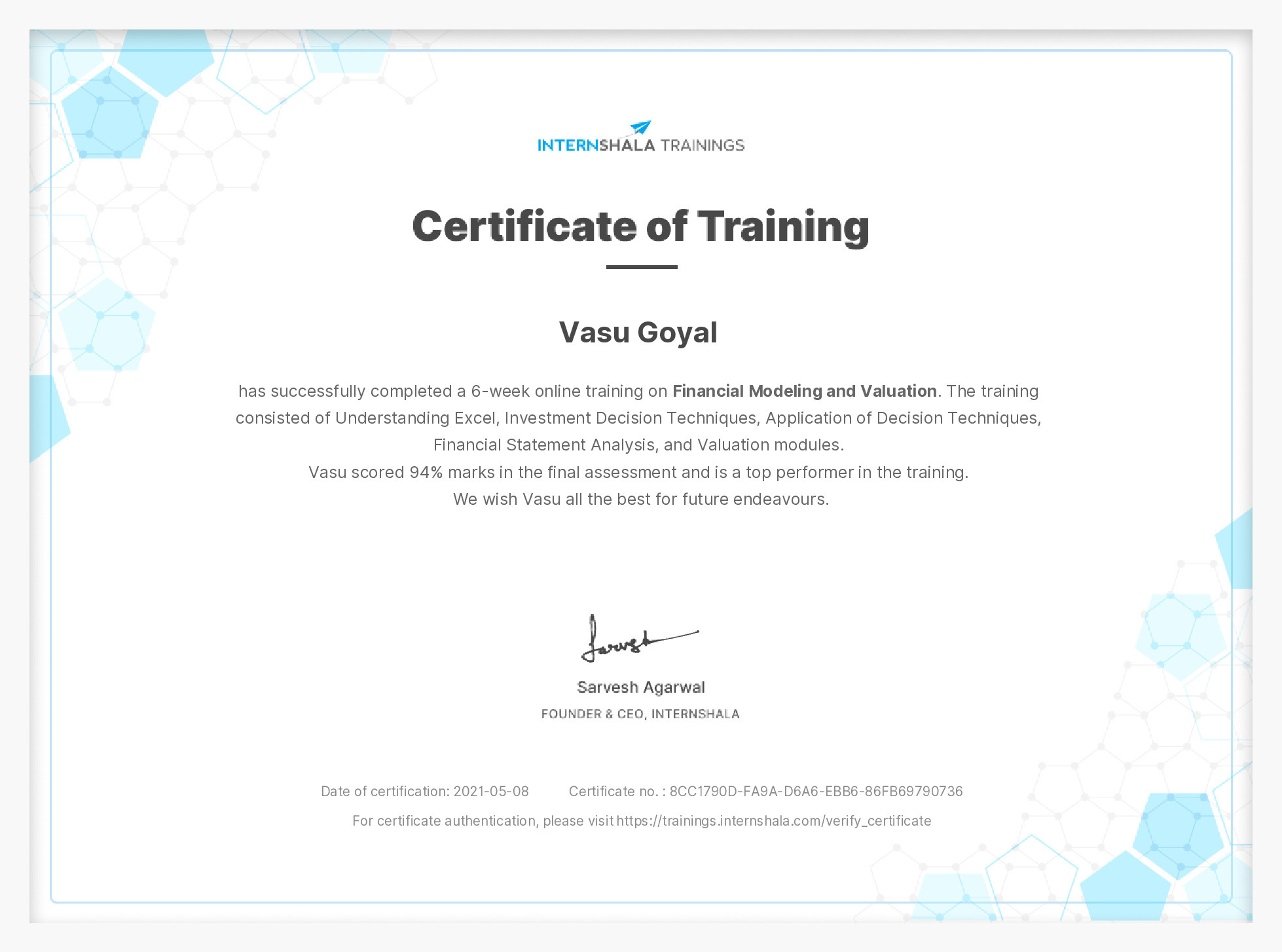 Certificate of completion