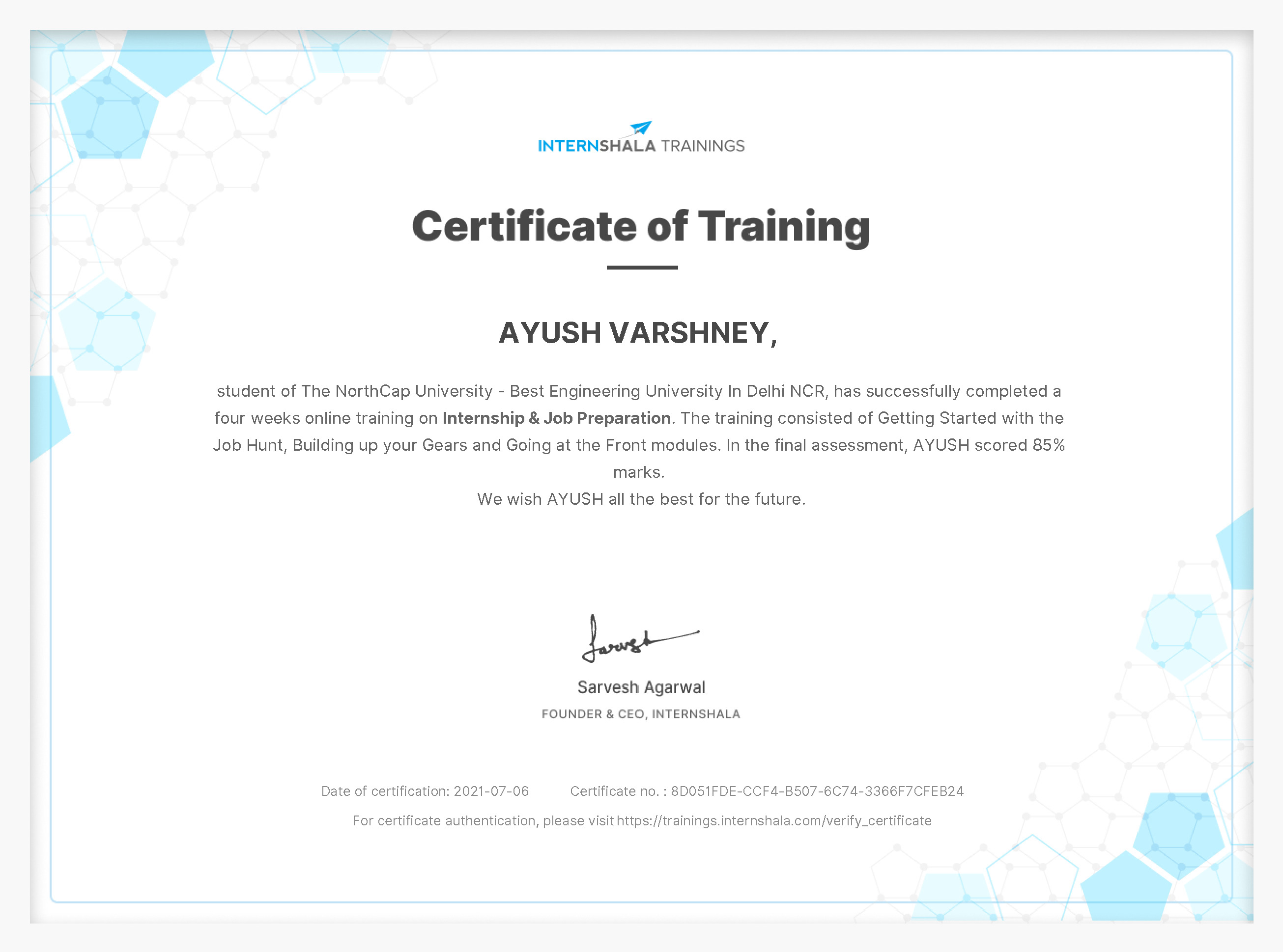 Certificate of completion