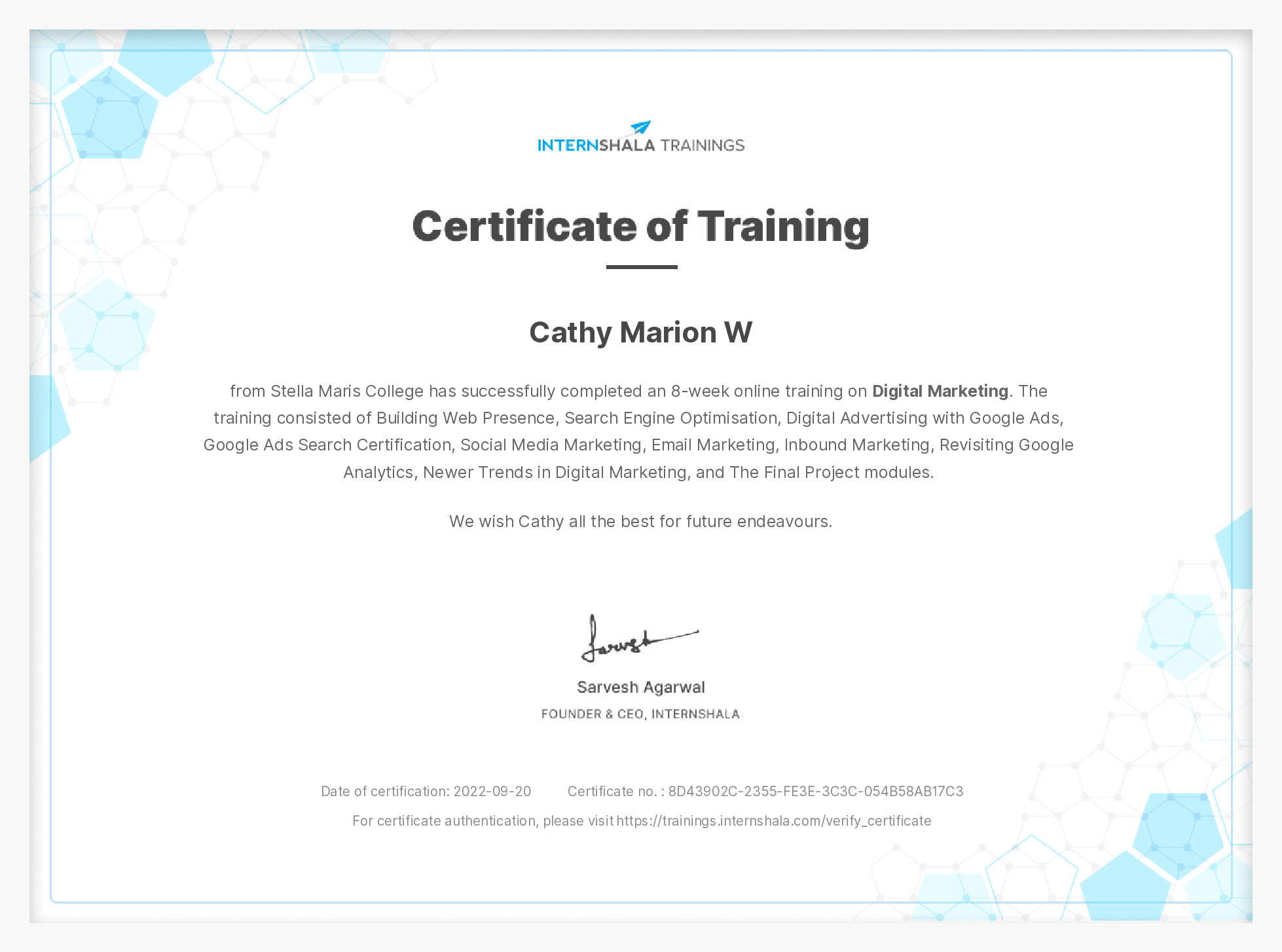 Certificate of completion