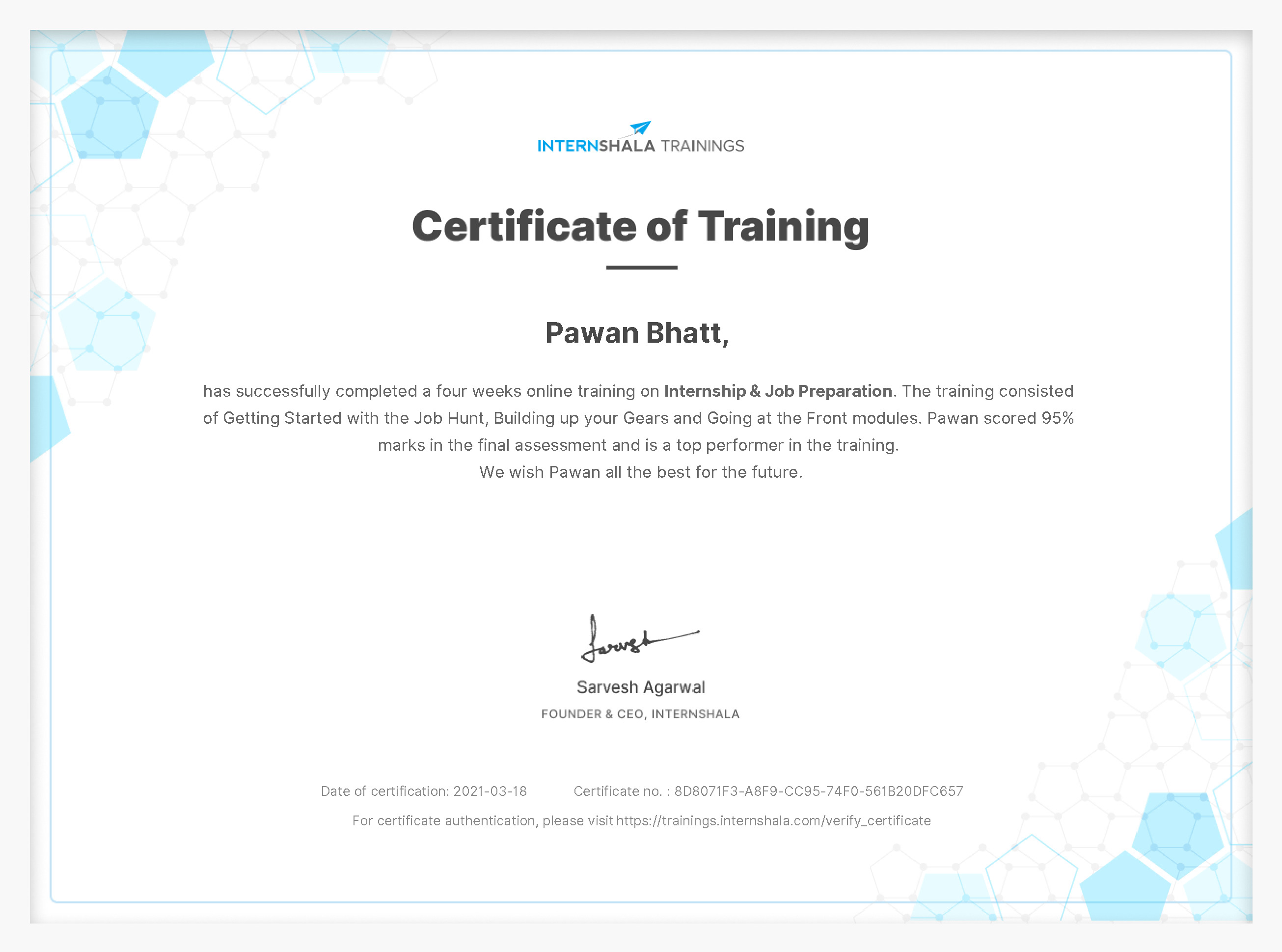 Certificate of completion
