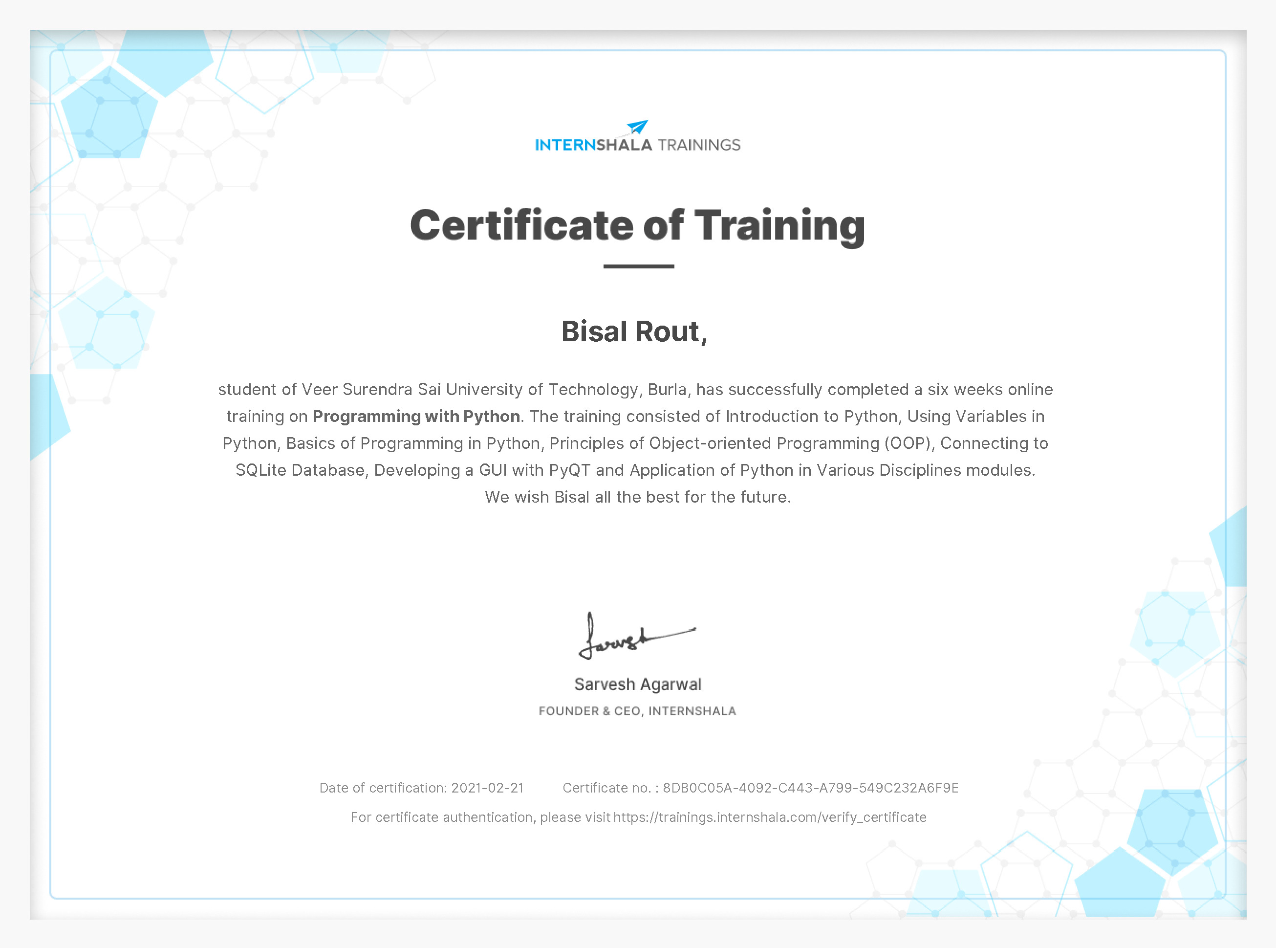 Certificate of completion