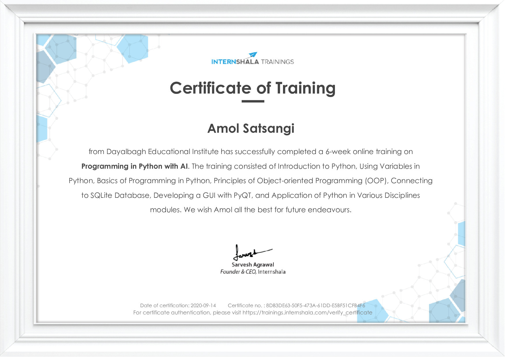 Certificate of completion