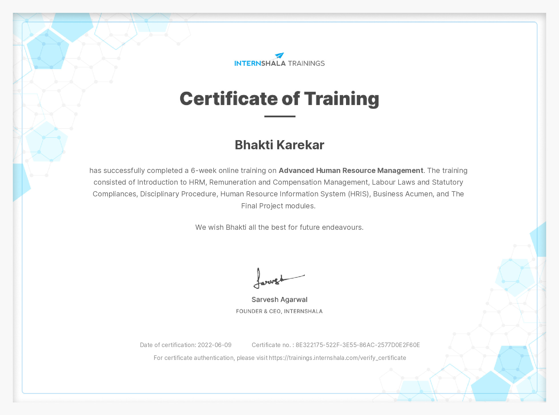 Certificate of completion
