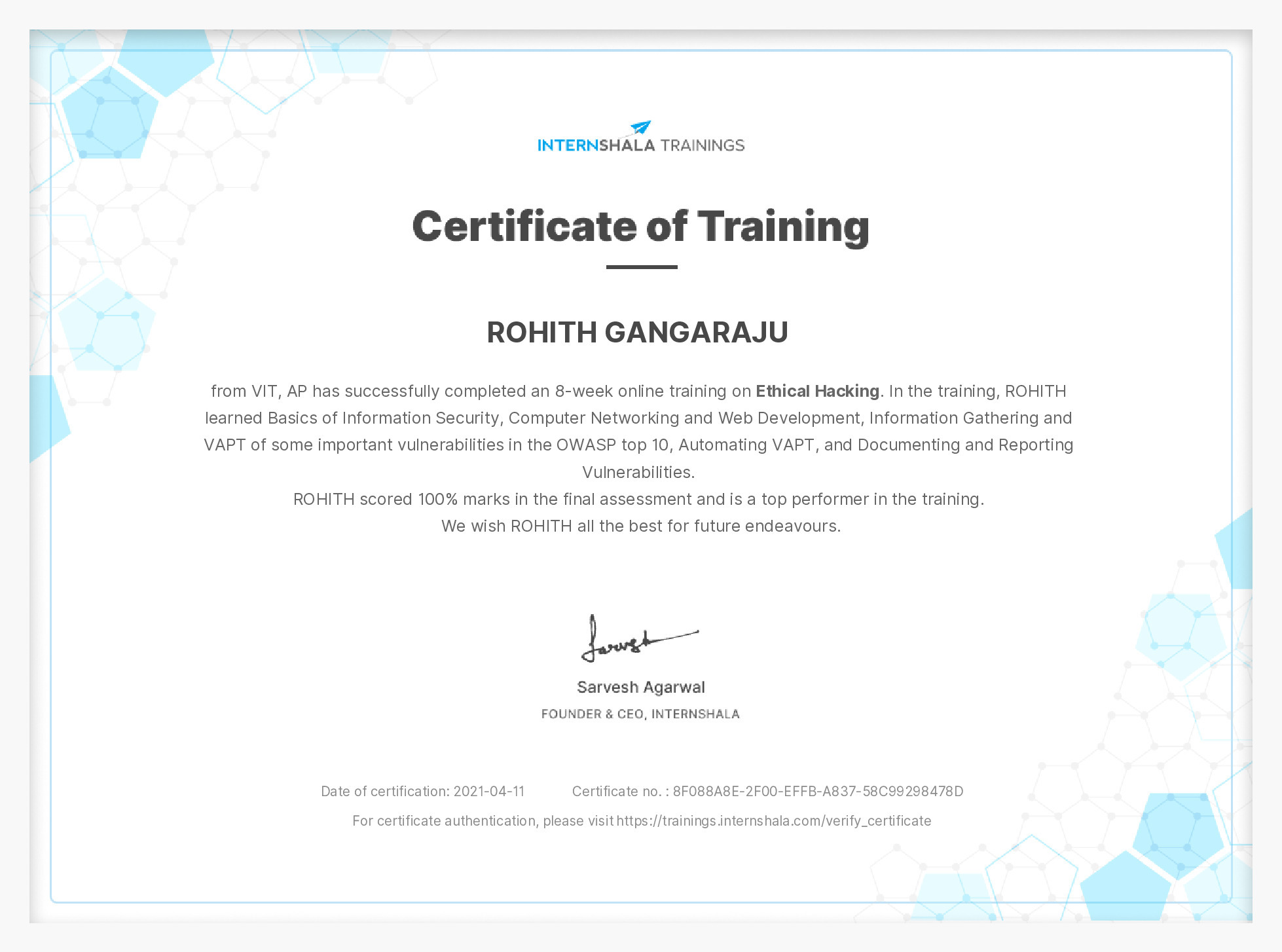 Certificate of completion