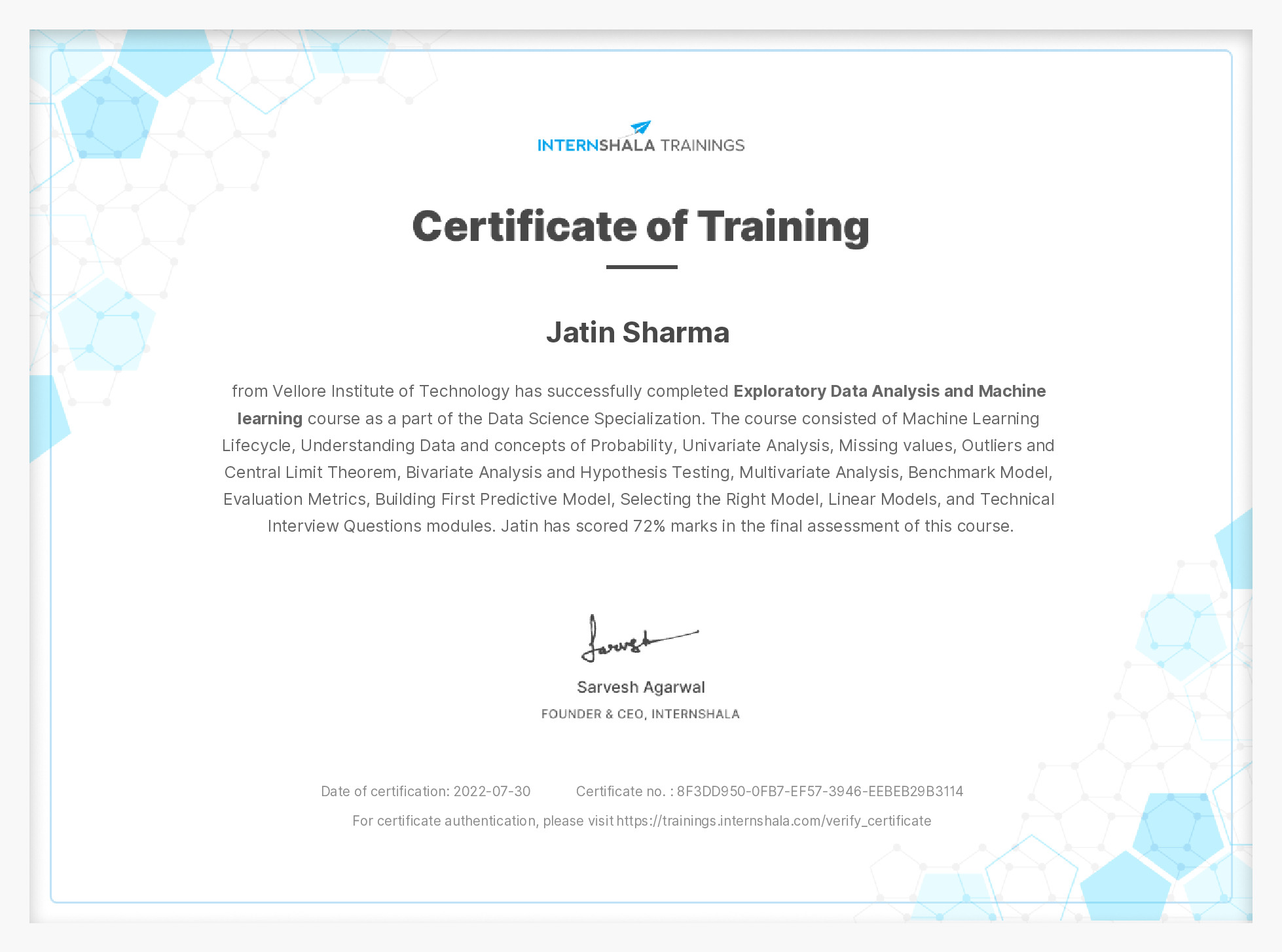 Certificate of completion