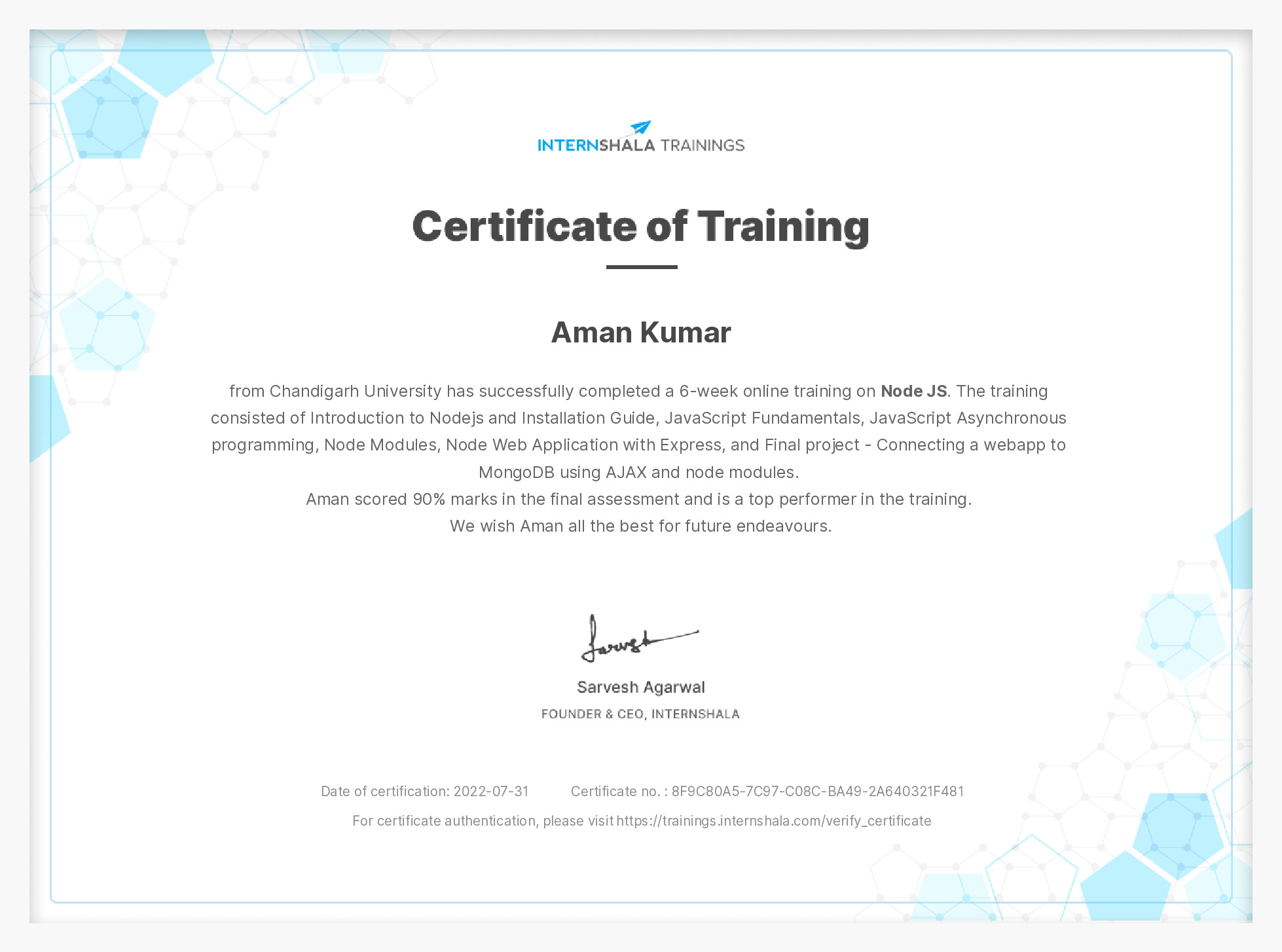 Certificate of completion